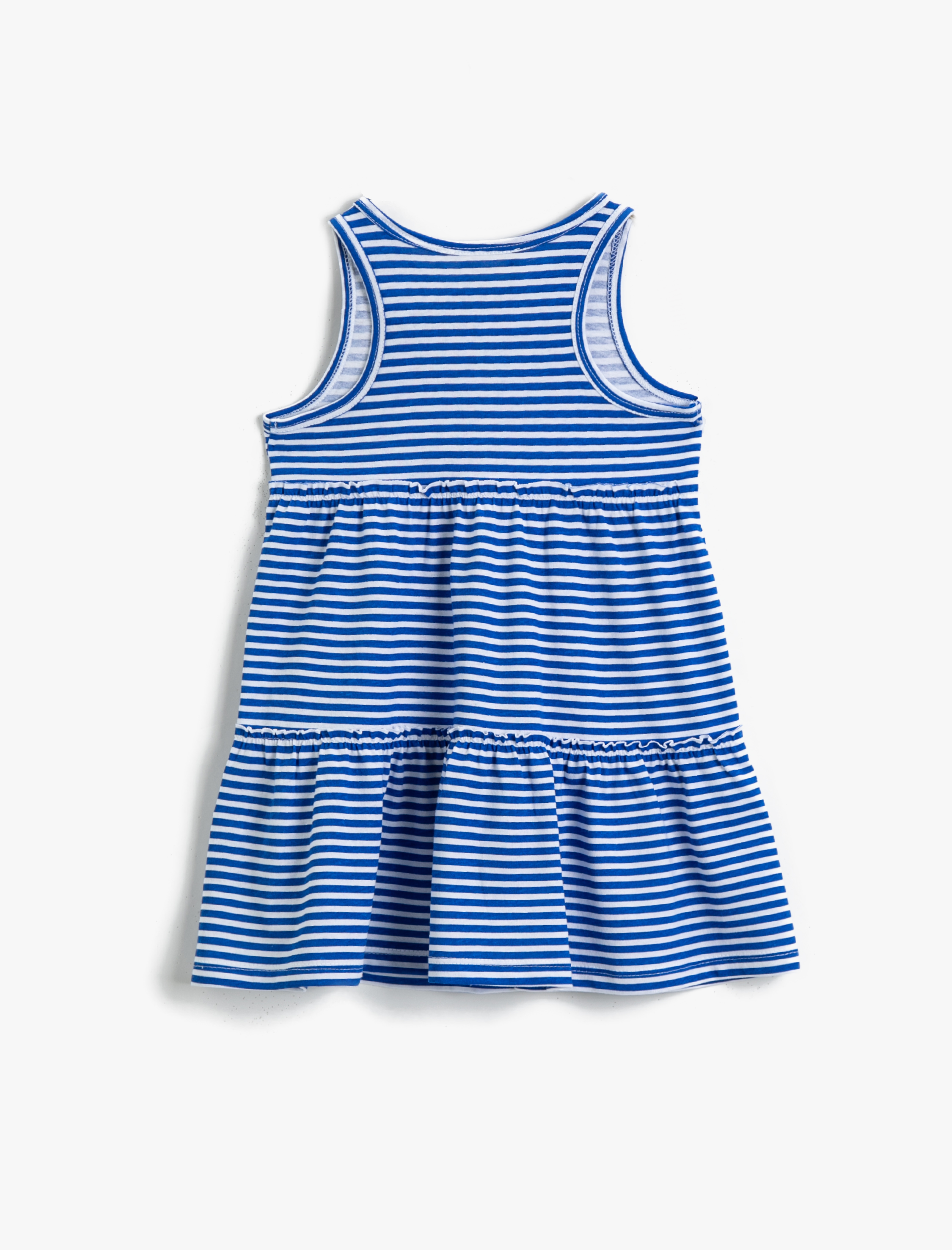  Kız Çocuk Çizgili Elbise Bisiklet Yaka Pamuklu Çiçek Detaylı