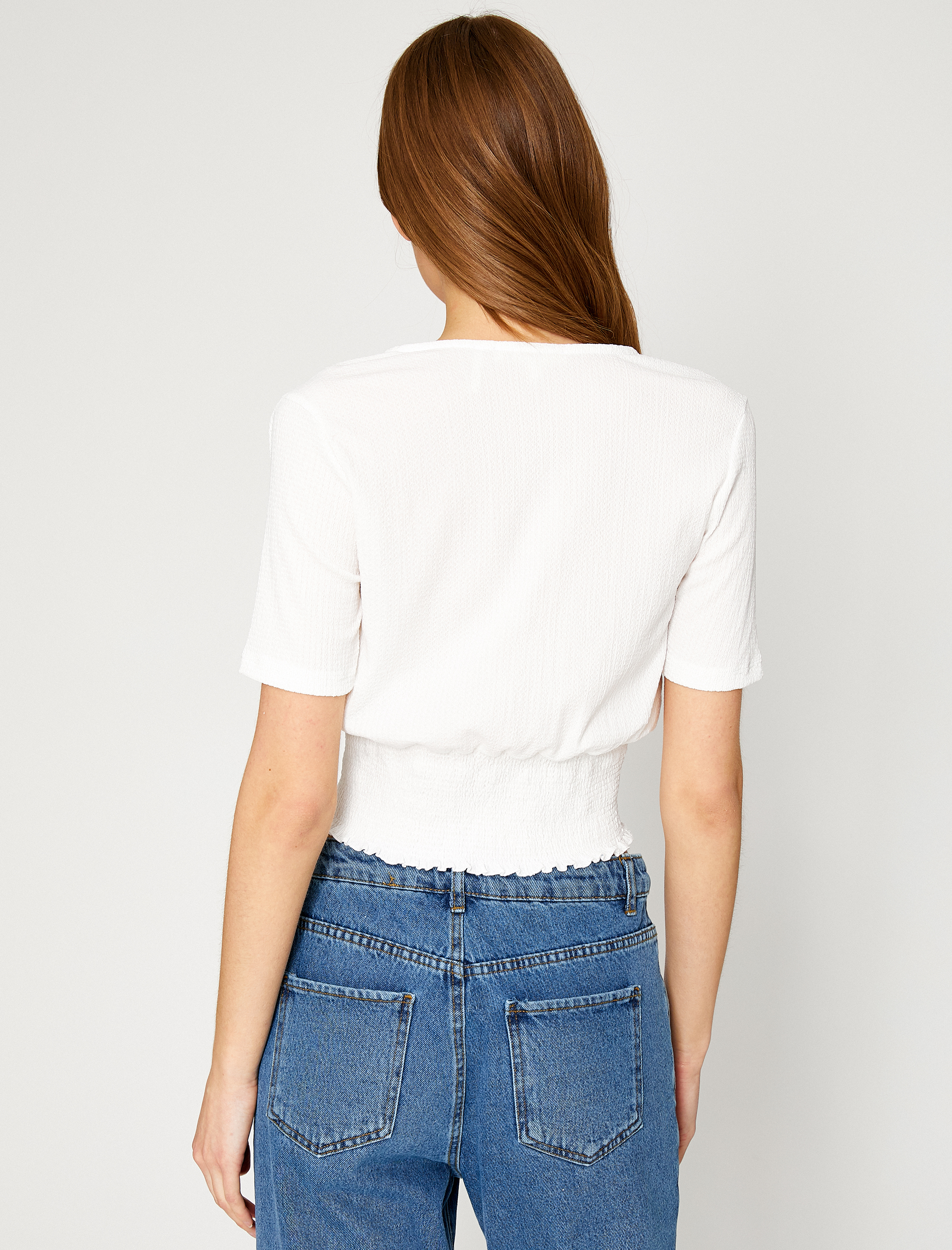   Crop Tişört V Yaka Kısa Kollu