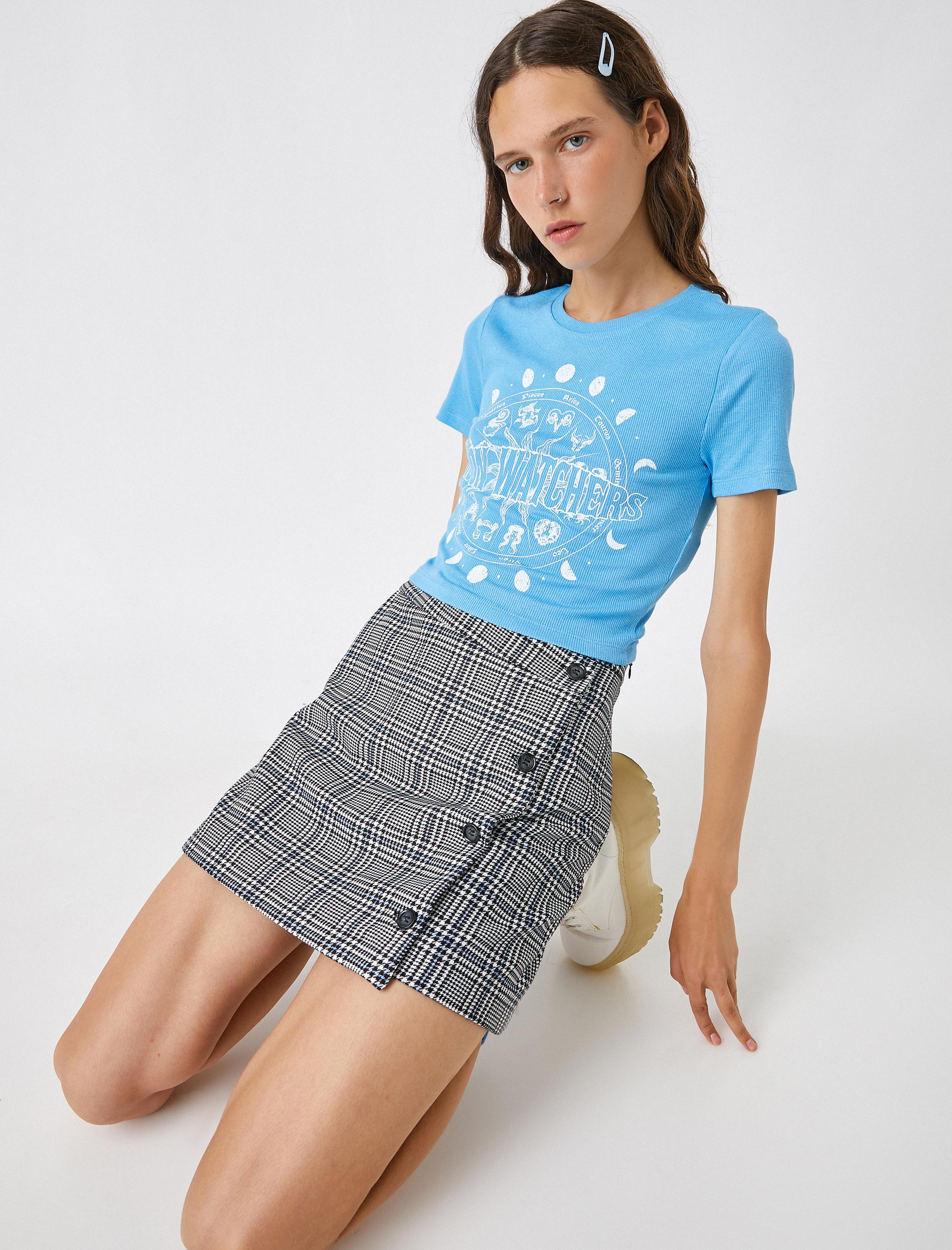   Baskılı Bisiklet Yaka Kısa Kollu Tişört