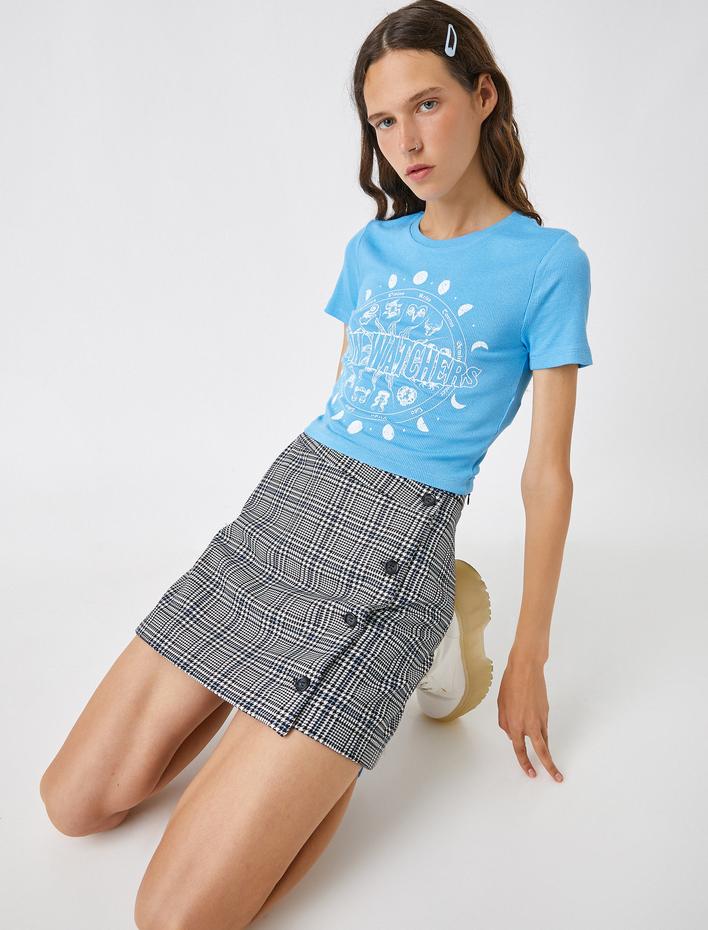  Baskılı Bisiklet Yaka Kısa Kollu Tişört