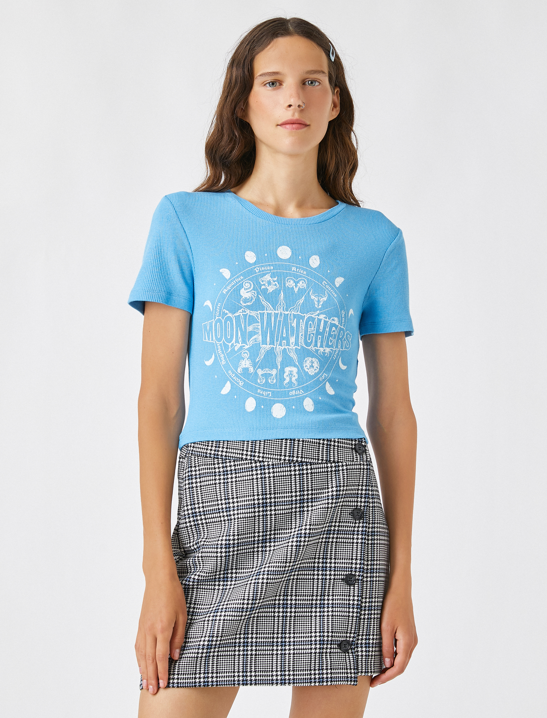   Baskılı Bisiklet Yaka Kısa Kollu Tişört