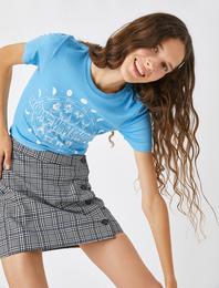 Baskılı Bisiklet Yaka Kısa Kollu Tişört