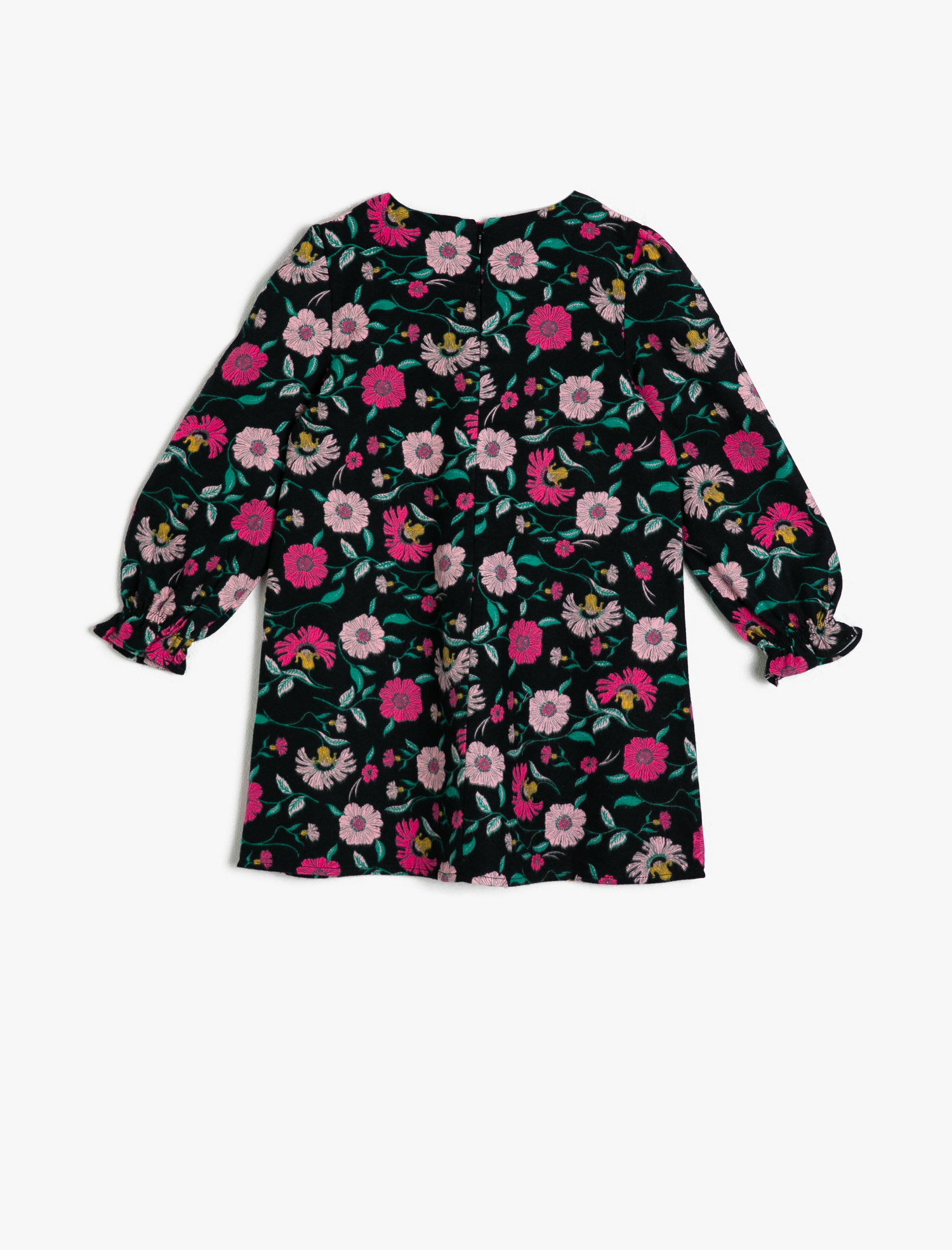  Kız Çocuk Çiçekli Yumuşak Kalın Kumaştan Uzun Kollu Orta Boy Elbise