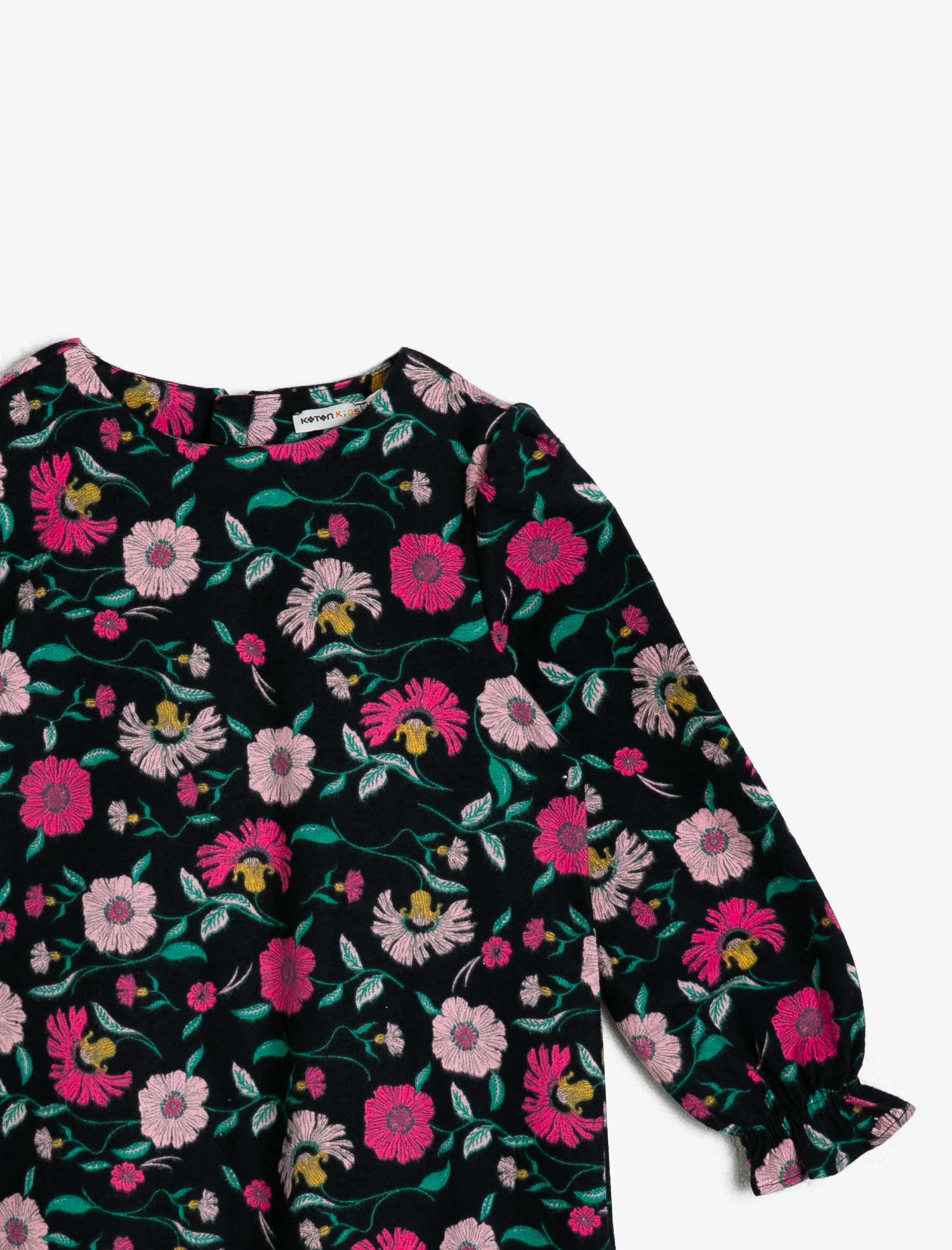  Kız Çocuk Çiçekli Yumuşak Kalın Kumaştan Uzun Kollu Orta Boy Elbise