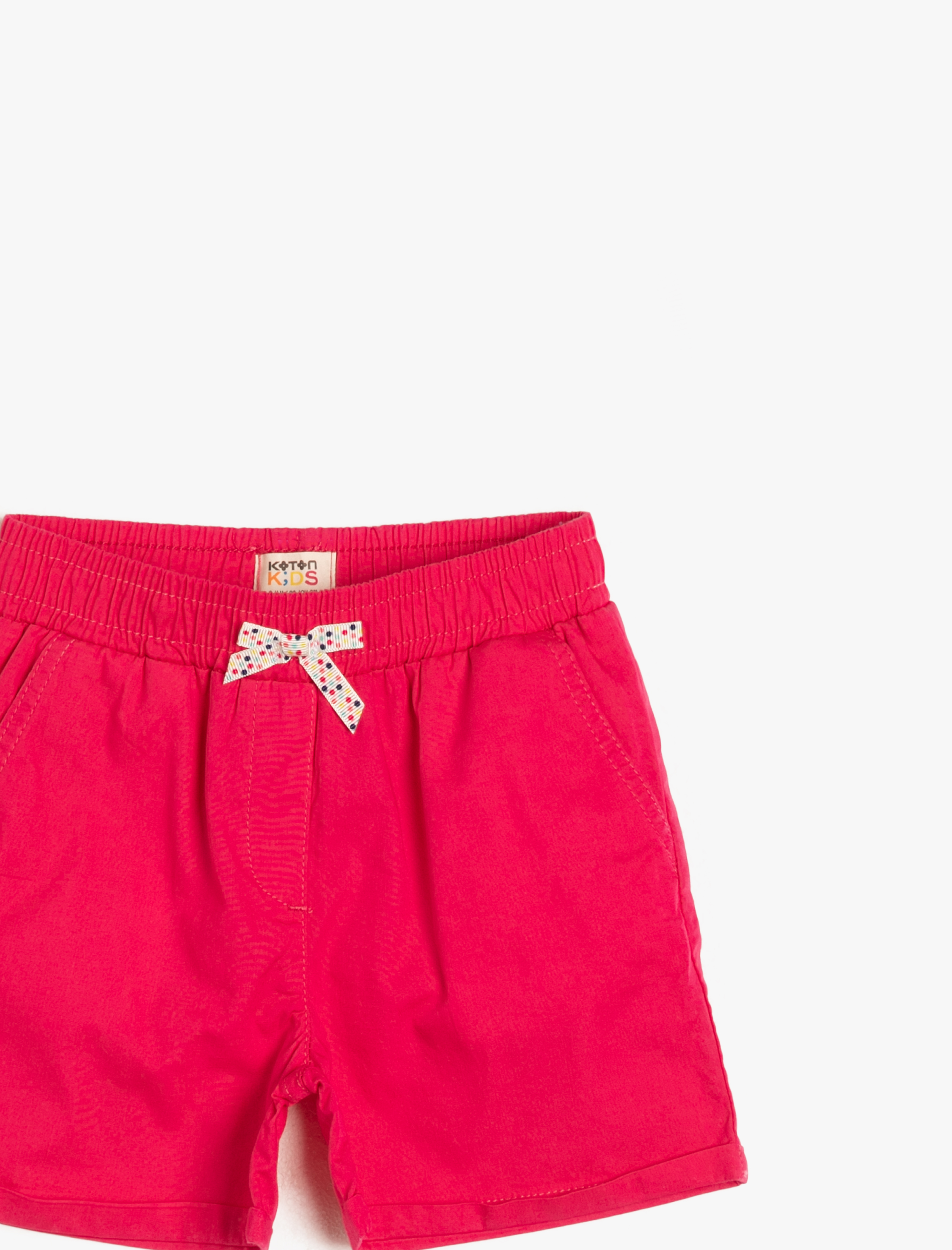  Kız Çocuk Poplin Kumaştan Cepli Süs Fiyonklu Beli Lastikli Kısa Şort