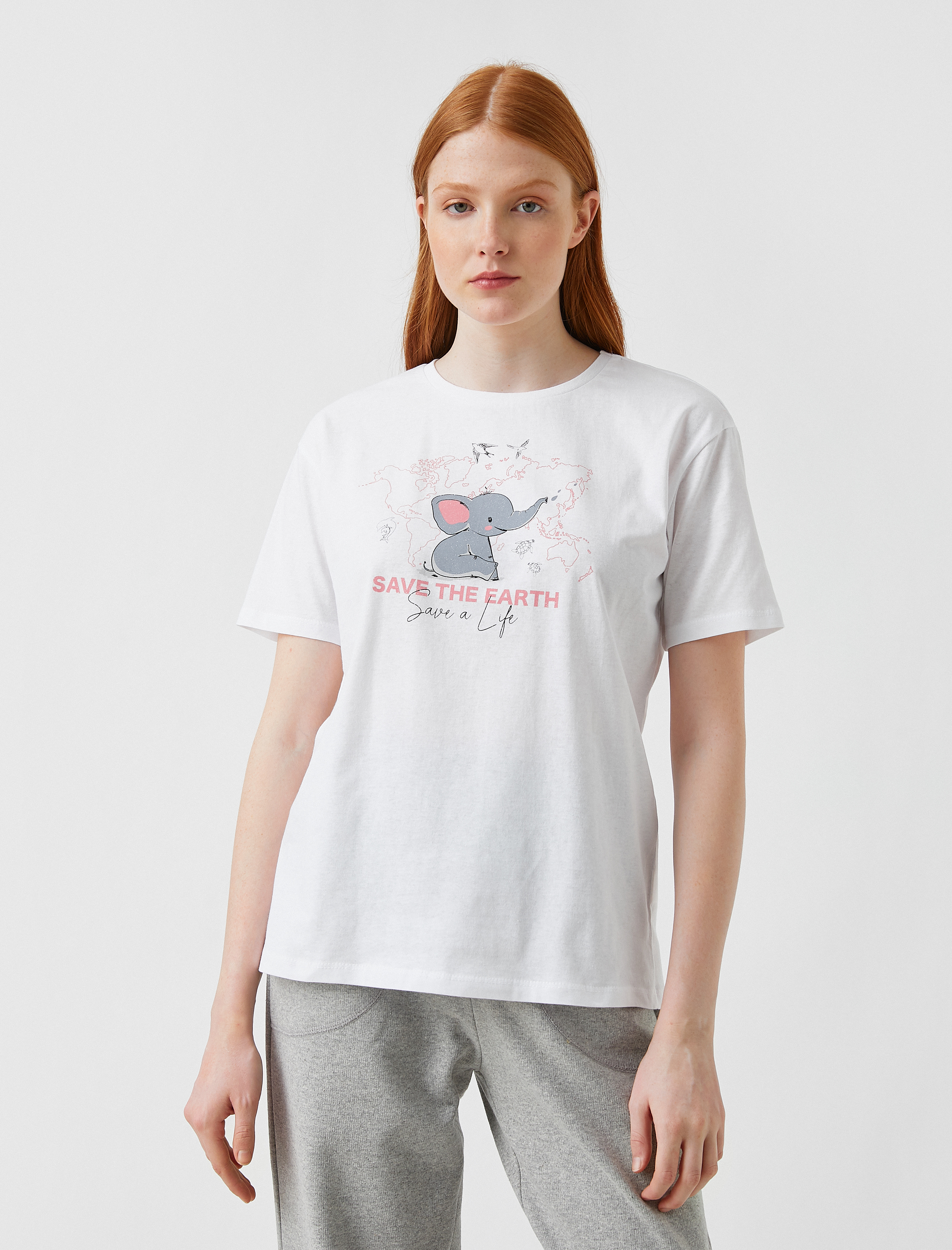   Baskılı Kısa Kollu Pamuklu Tişört