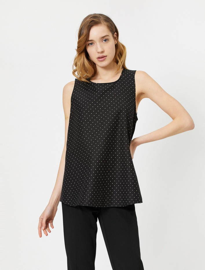  Bisiklet Yaka Kolsuz Puantiyeli Bluz