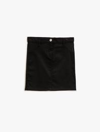 Düğmeli Etek Pamuklu Cepli Basic