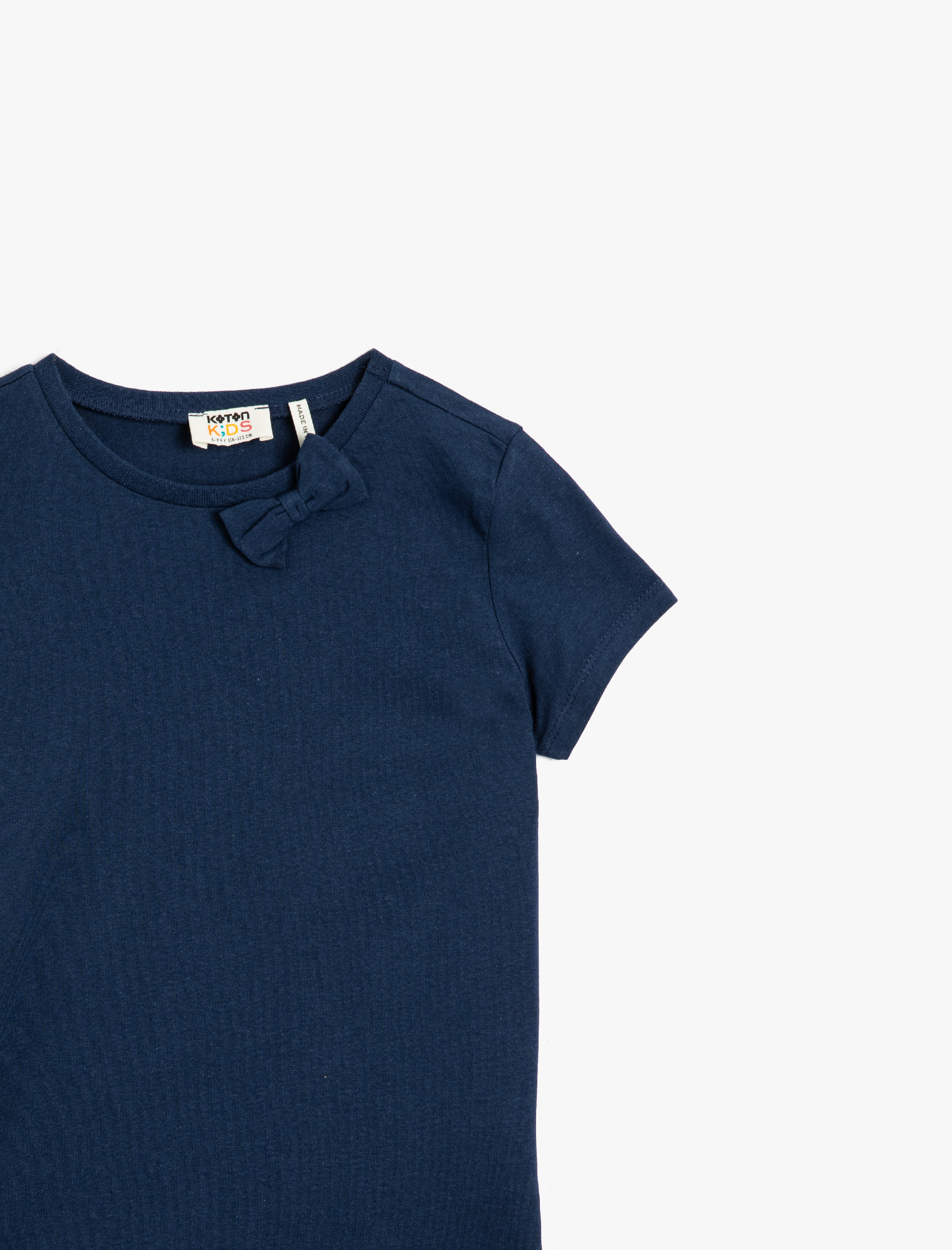  Kız Çocuk Fiyonklu Tişört Pamuklu Kısa Kollu