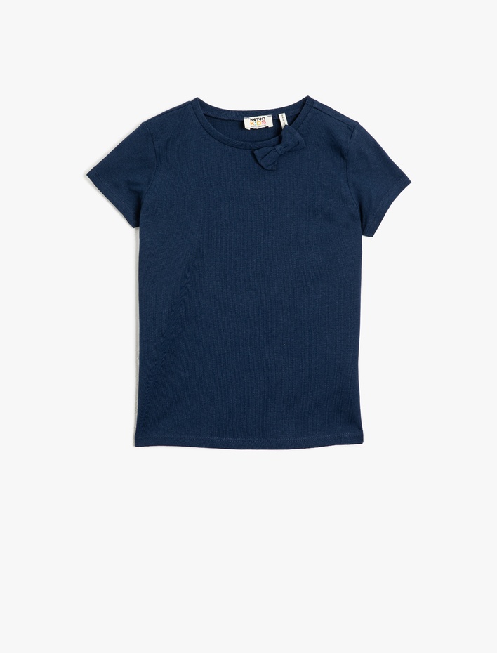 Kız Çocuk Fiyonklu Tişört Pamuklu Kısa Kollu