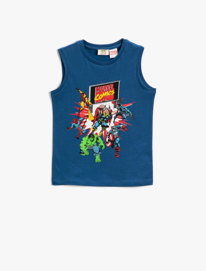 Erkek Çocuk Marvel Karakterleri Baskılı Lisanslı Atlet Bisiklet Yaka Pamuklu