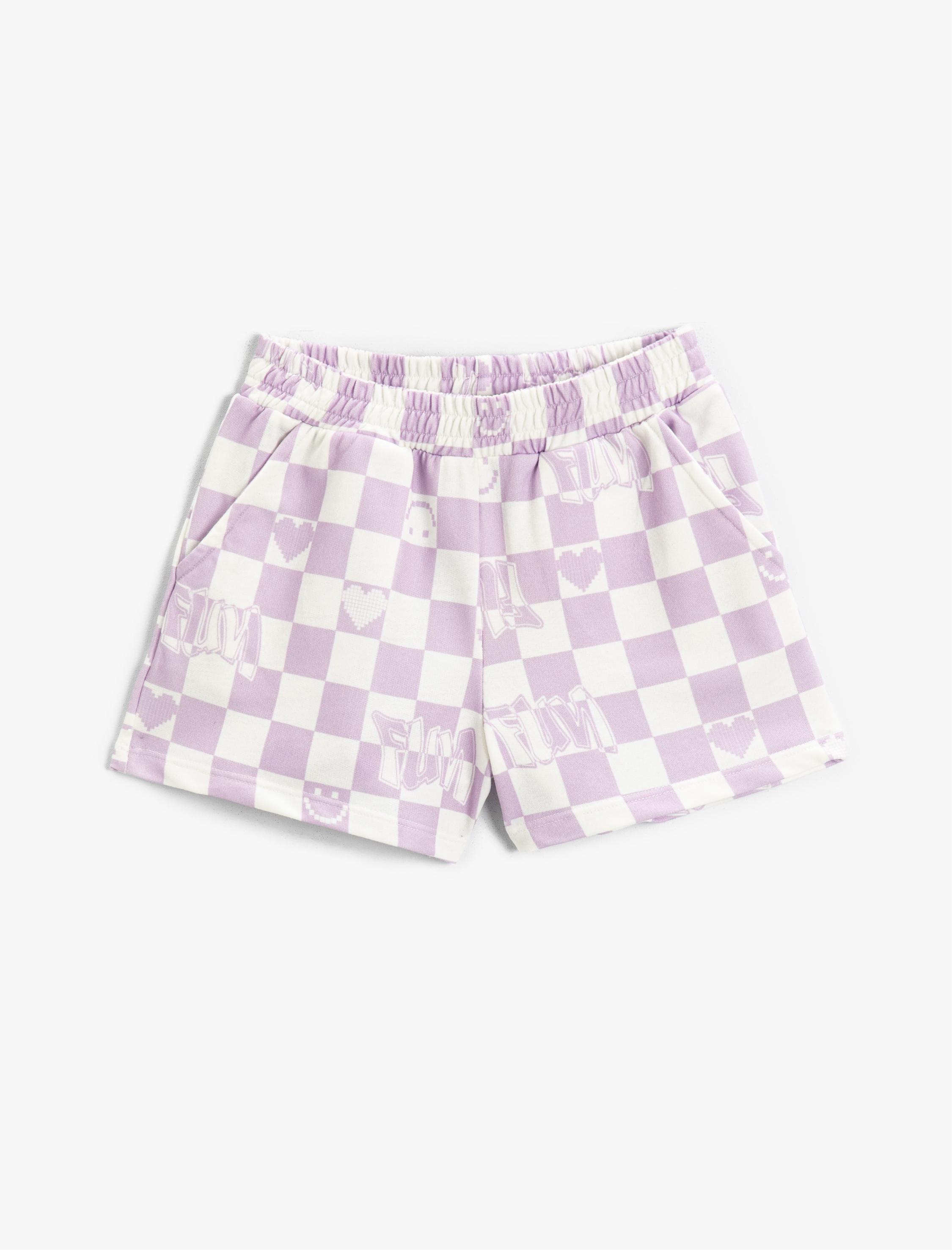  Kız Çocuk Beli Lastikli Ekose Şort Kısa Cepli Pamuklu