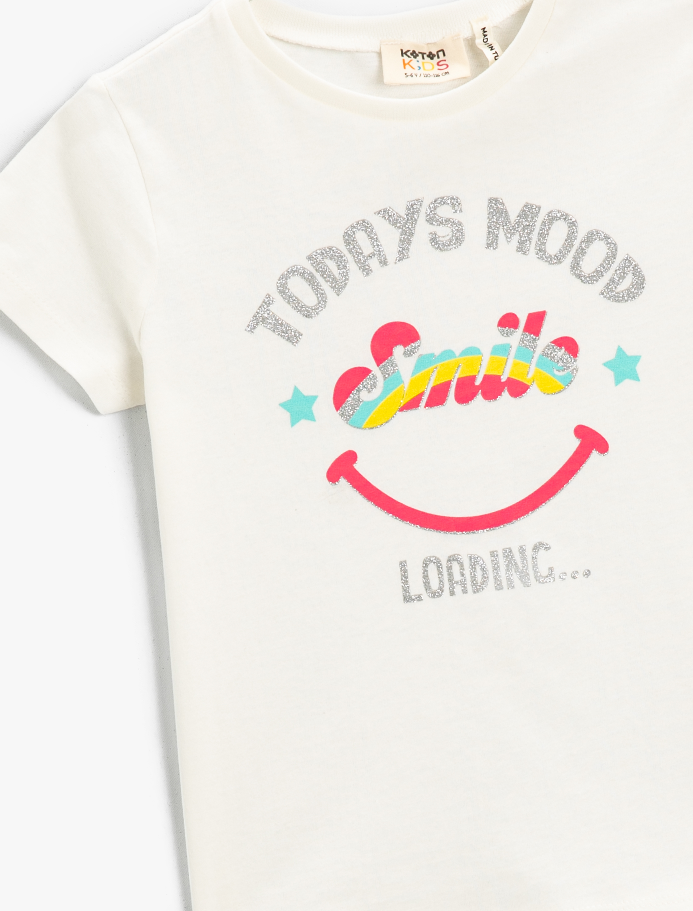  Kız Çocuk Slogan Baskılı Bisiklet Yaka Kısa Kollu Pamuklu Tişört