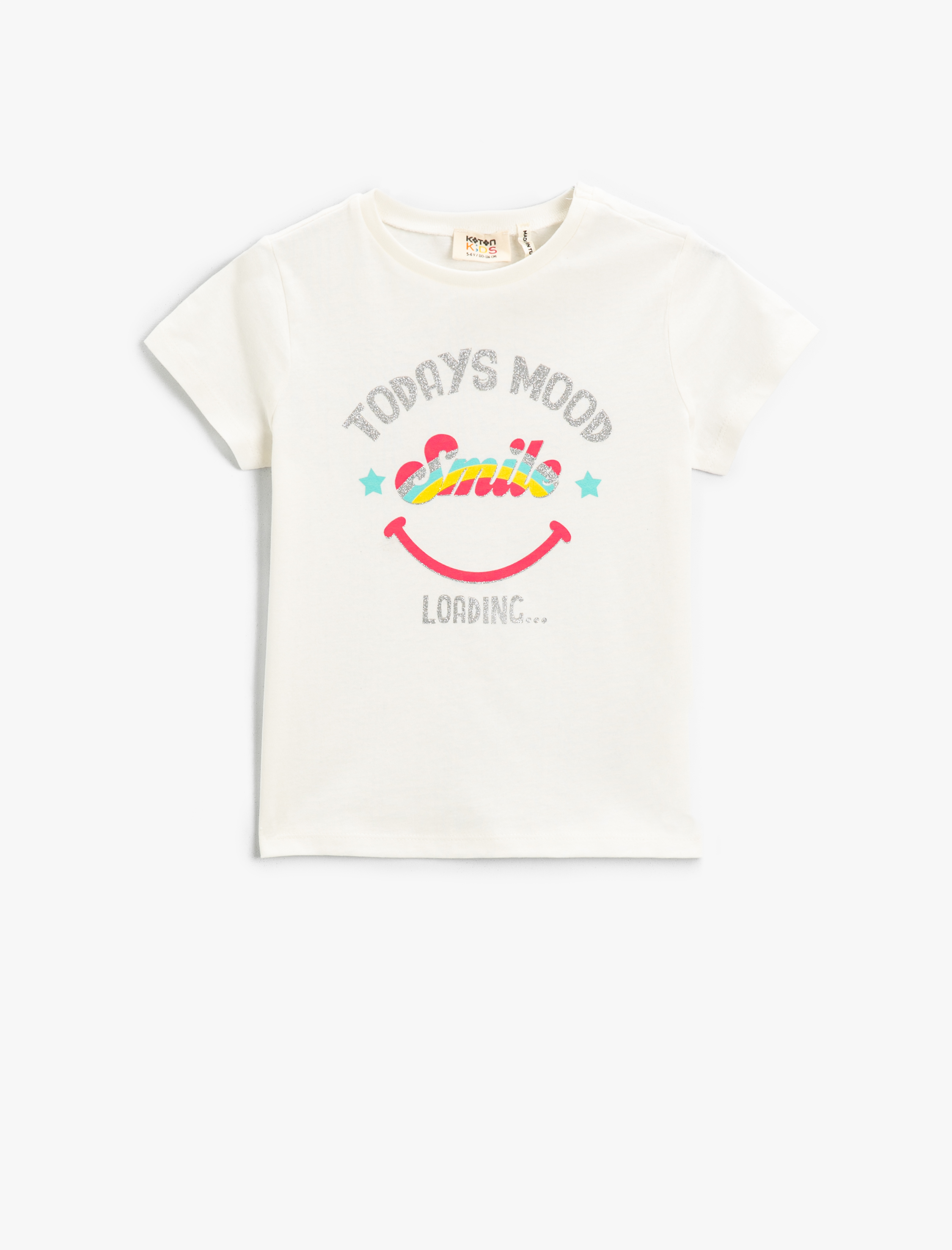  Kız Çocuk Slogan Baskılı Bisiklet Yaka Kısa Kollu Pamuklu Tişört