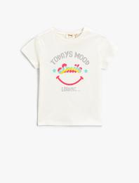 Slogan Baskılı Bisiklet Yaka Kısa Kollu Pamuklu Tişört