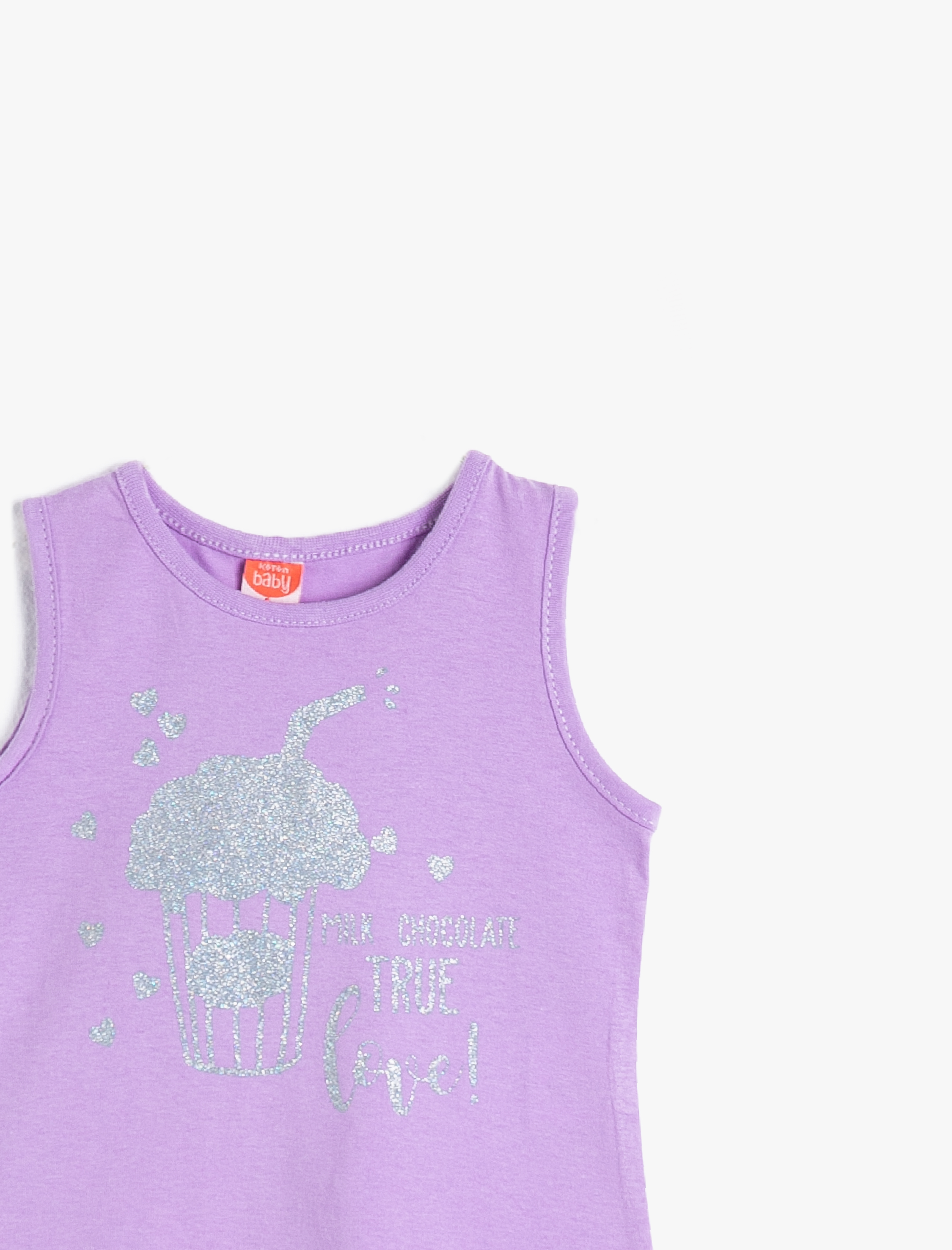  Kız Bebek Pamuklu Bisiklet Yaka Simli Baskılı Atlet