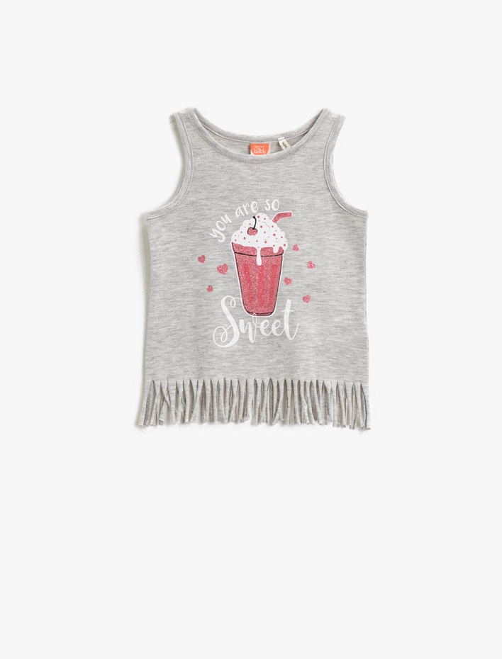 Kız Bebek Püsküllü Atlet Pamuklu Bisiklet Yaka Baskılı