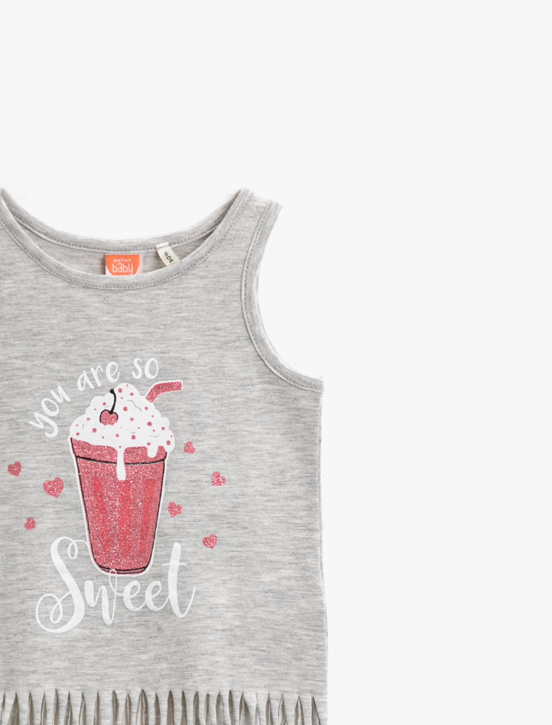  Kız Bebek Püsküllü Atlet Pamuklu Bisiklet Yaka Baskılı