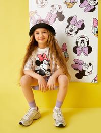 Puantiyeli Minnie Mouse Lisanslı Baskılı Kısa Kollu Tişört Pamuklu