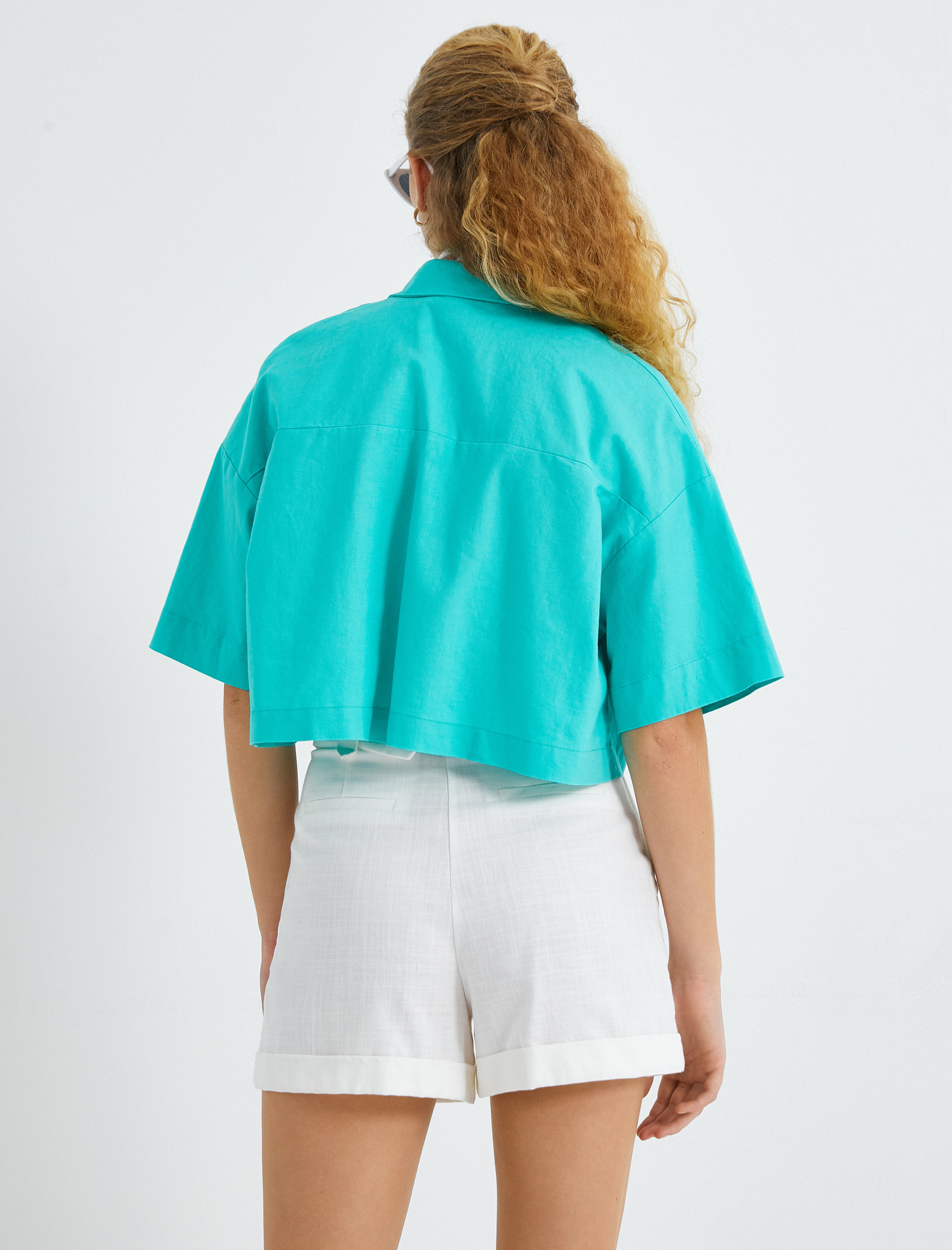   Oversize Crop Gömlek Keten Karışımlı