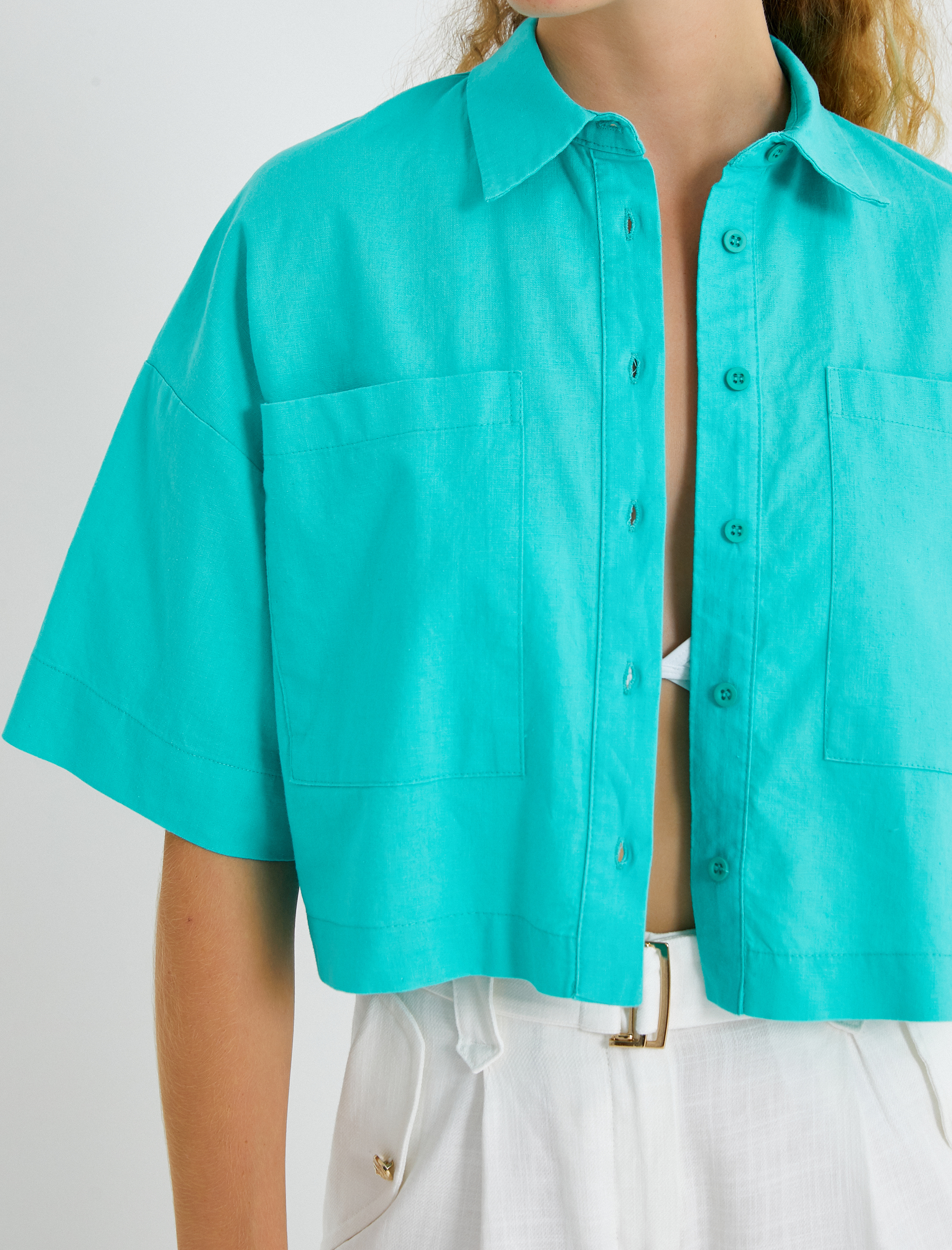   Oversize Crop Gömlek Keten Karışımlı