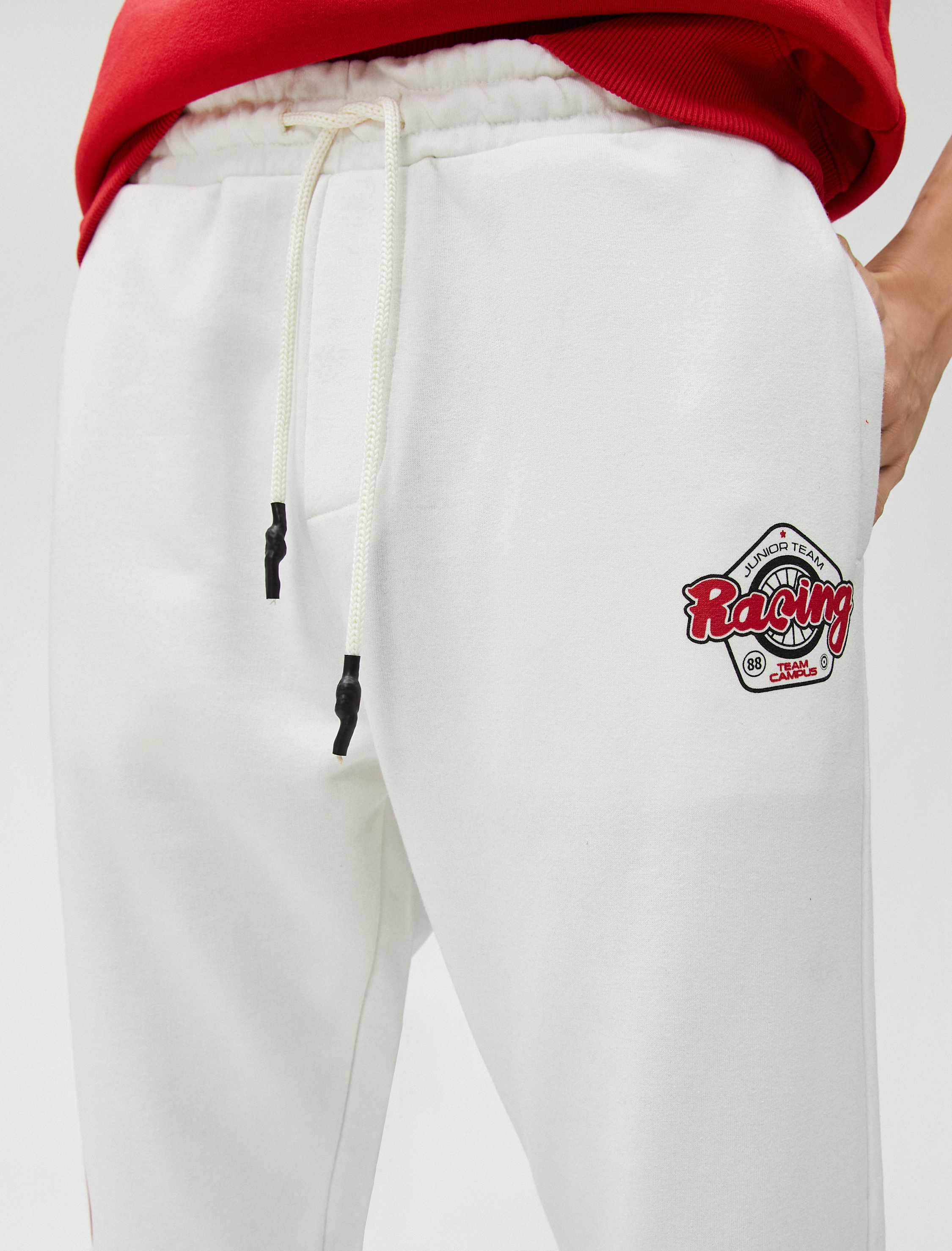   Yarış Temalı Jogger Eşofman Altı Baskılı Beli Bağcıklı Çift Cepli Şardonlu