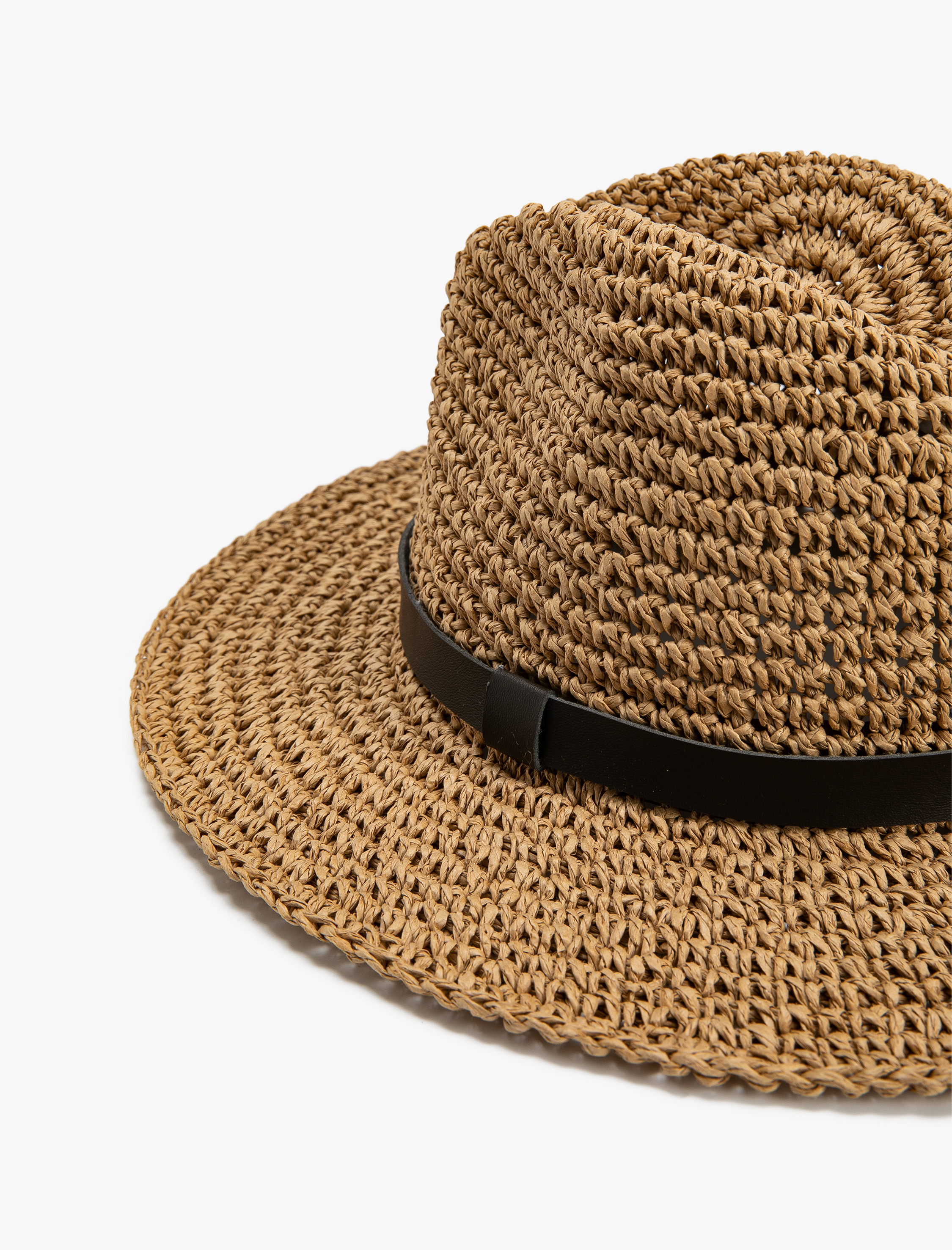  Kadın Bant Detaylı Hasır Fötr Şapka