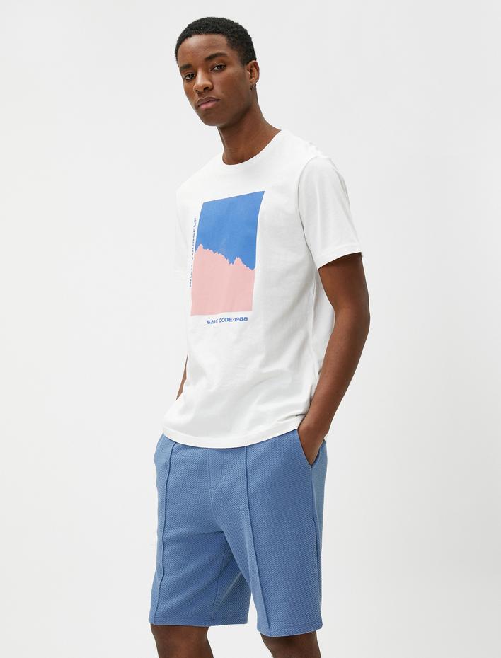  Baskılı Tişört Bisiklet Yaka Kısa Kollu Slogan Detaylı