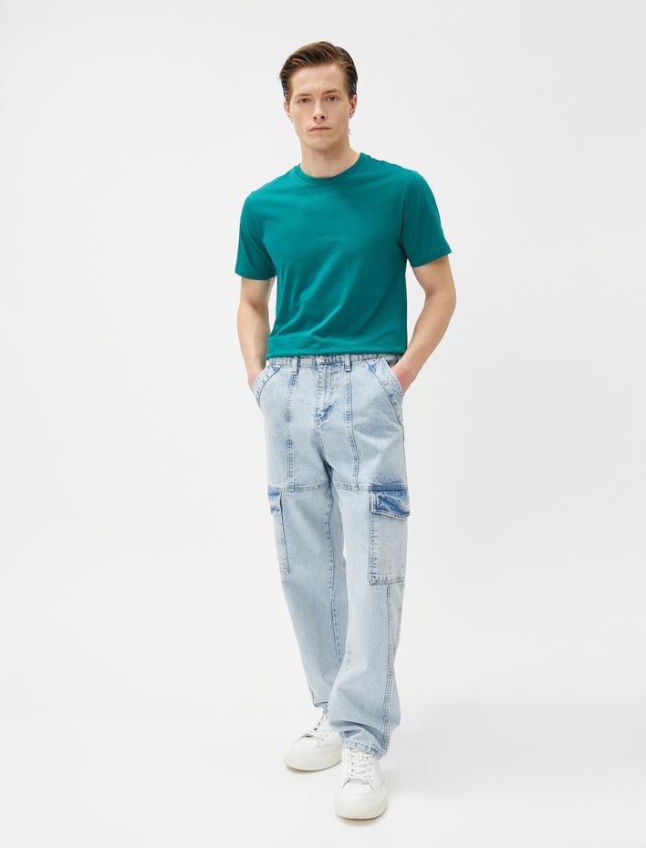  Basic Tişört Slim Fit Bisiklet Yaka Kısa Kollu Pamuklu