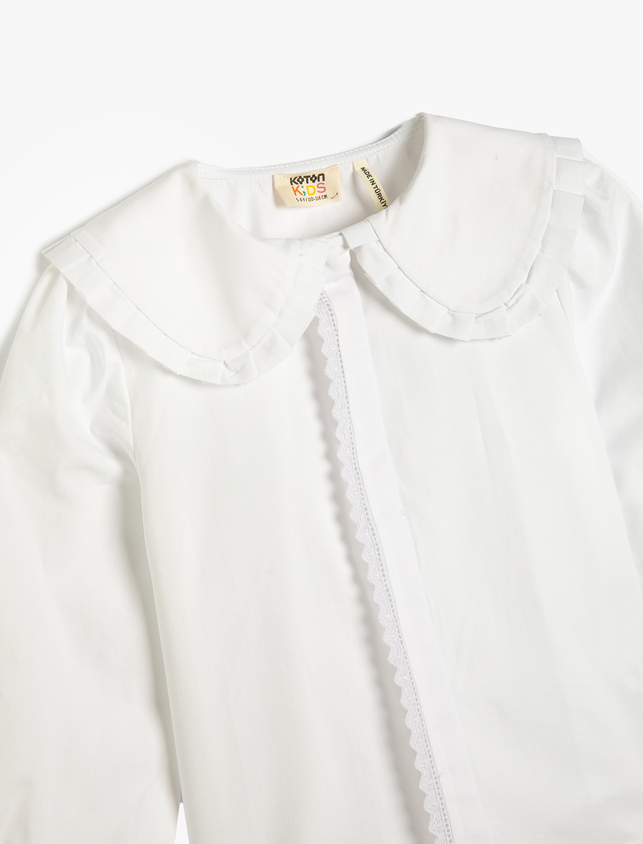  Kız Çocuk Gömlek Bebe Yaka Fırfırlı Uzun Kollu Pamuklu