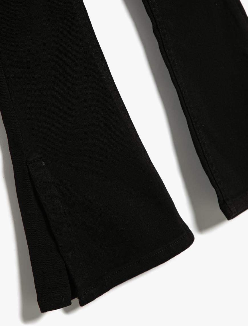  Kız Çocuk İspanyol Paça Kot Pantolon Yırtmaçlı Pamuklu Cepli  - Flare Jean