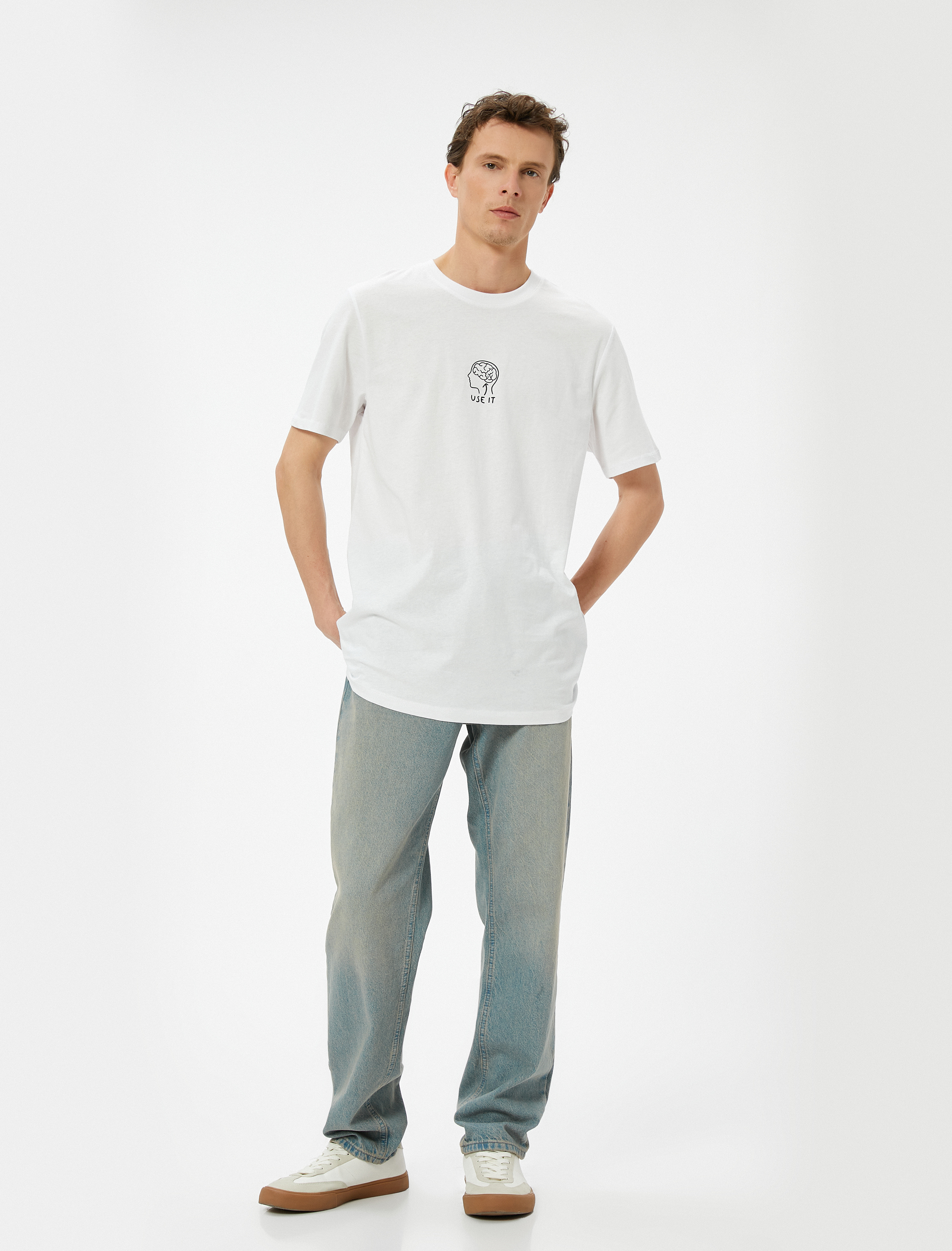   Slogan Baskılı Tişört Slim Fit Bisiklet Yaka Kısa Kollu