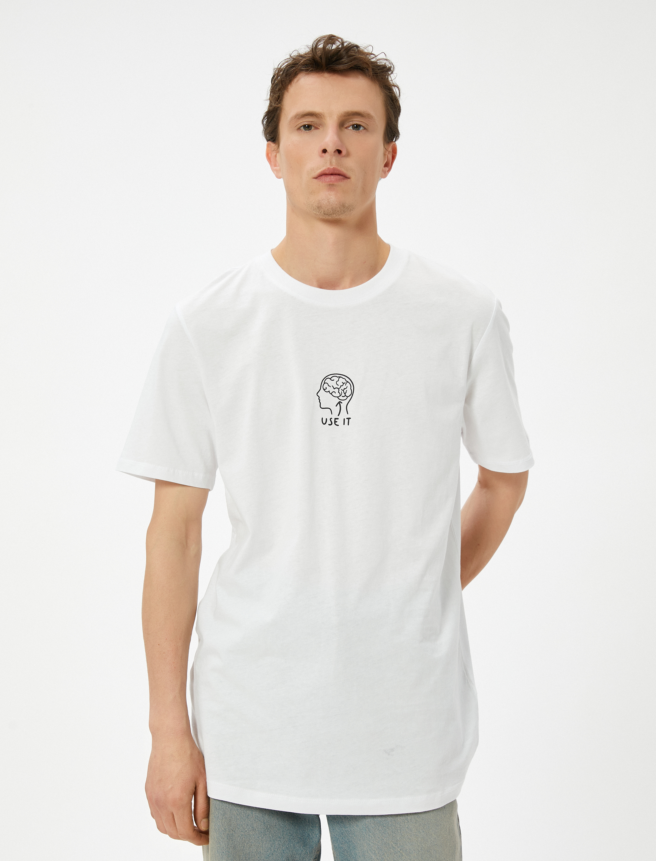   Slogan Baskılı Tişört Slim Fit Bisiklet Yaka Kısa Kollu