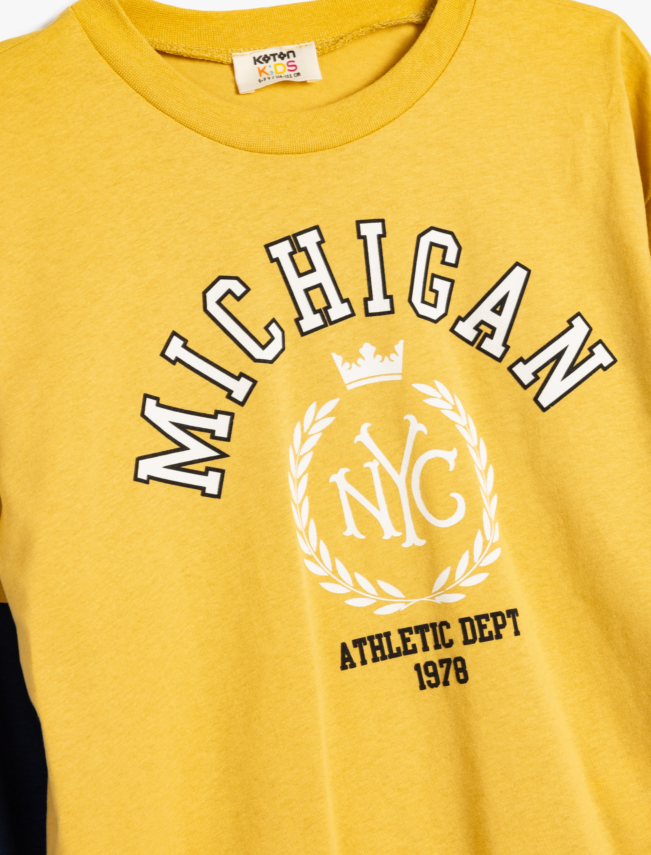  Erkek Çocuk Oversize Tişört Kolej Baskılı Uzun Kollu Bisiklet Yaka Pamuklu