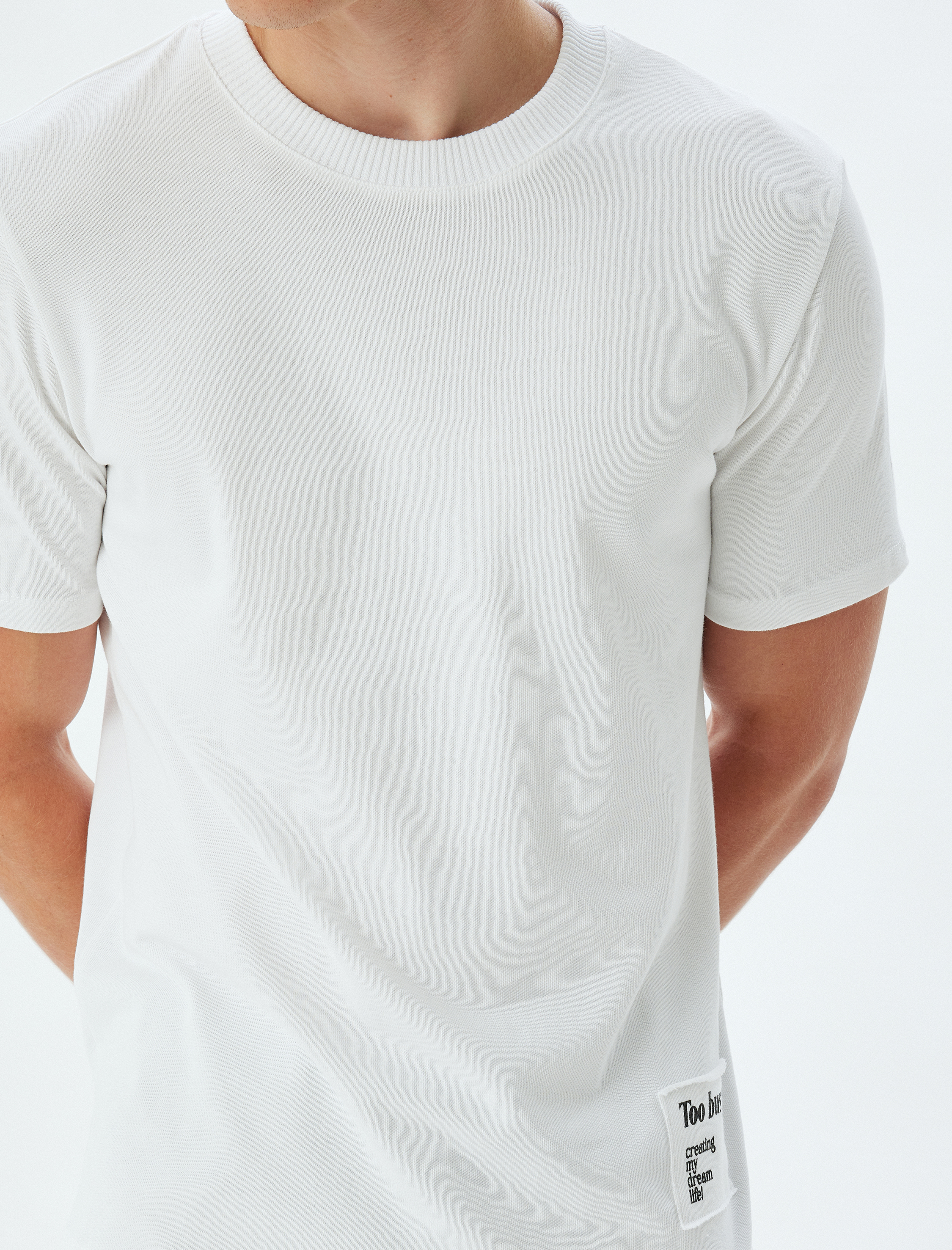   Baskılı Aplike Detaylı Pamuklu Kısa Kollu Bisiklet Yaka Tişört