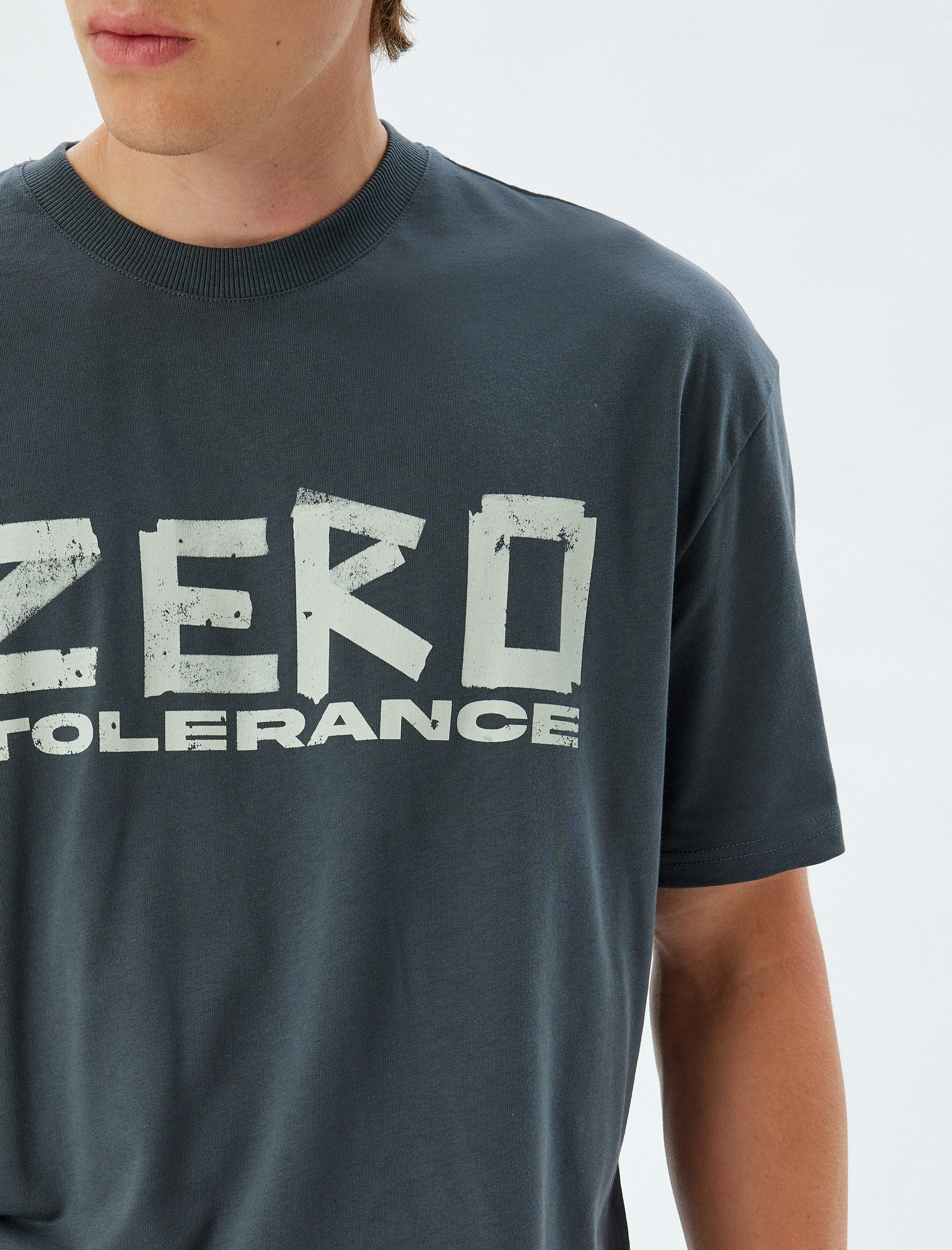   Oversize Tişört Slogan Baskılı Bisiklet Yaka Kısa Kollu Pamuklu