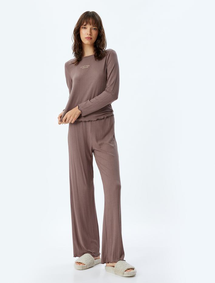  Örme Pijama Altı Bol Paça Dokulu Modal Kumaş