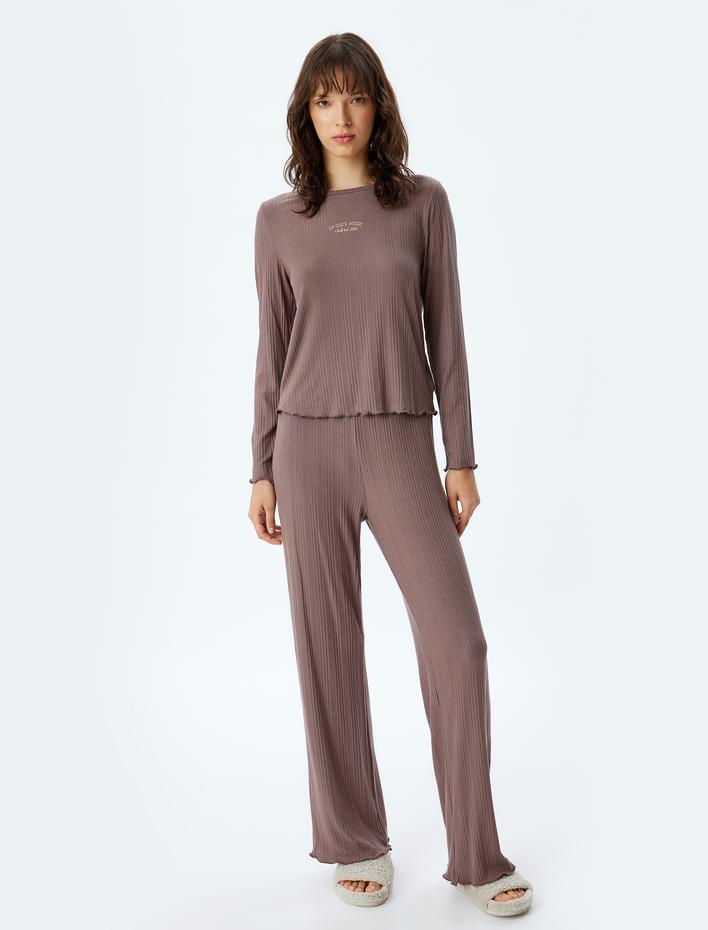  Örme Pijama Altı Bol Paça Dokulu Modal Kumaş