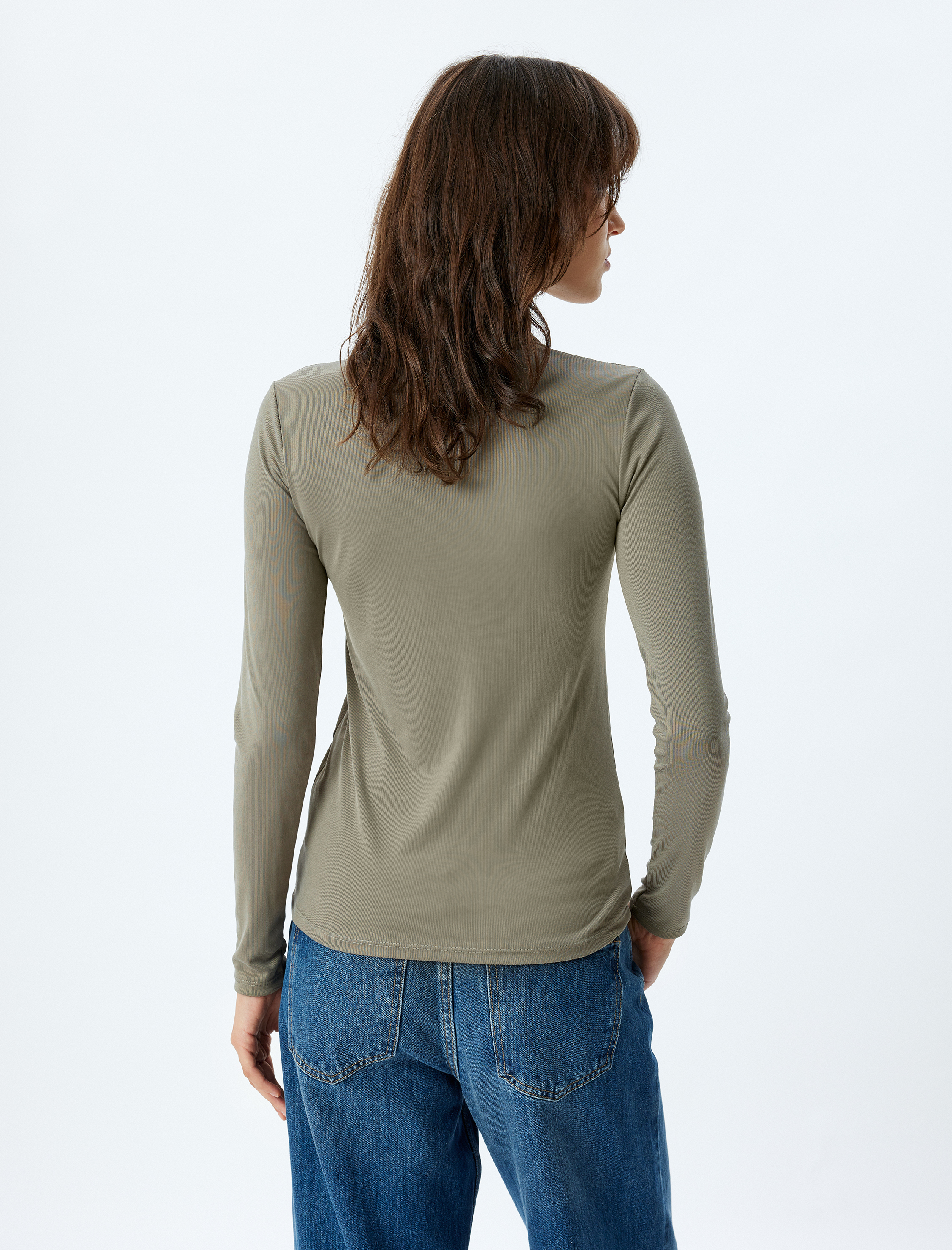   Boğazlı Yaka Uzun Kollu Modal Kumaş Fitilli Body