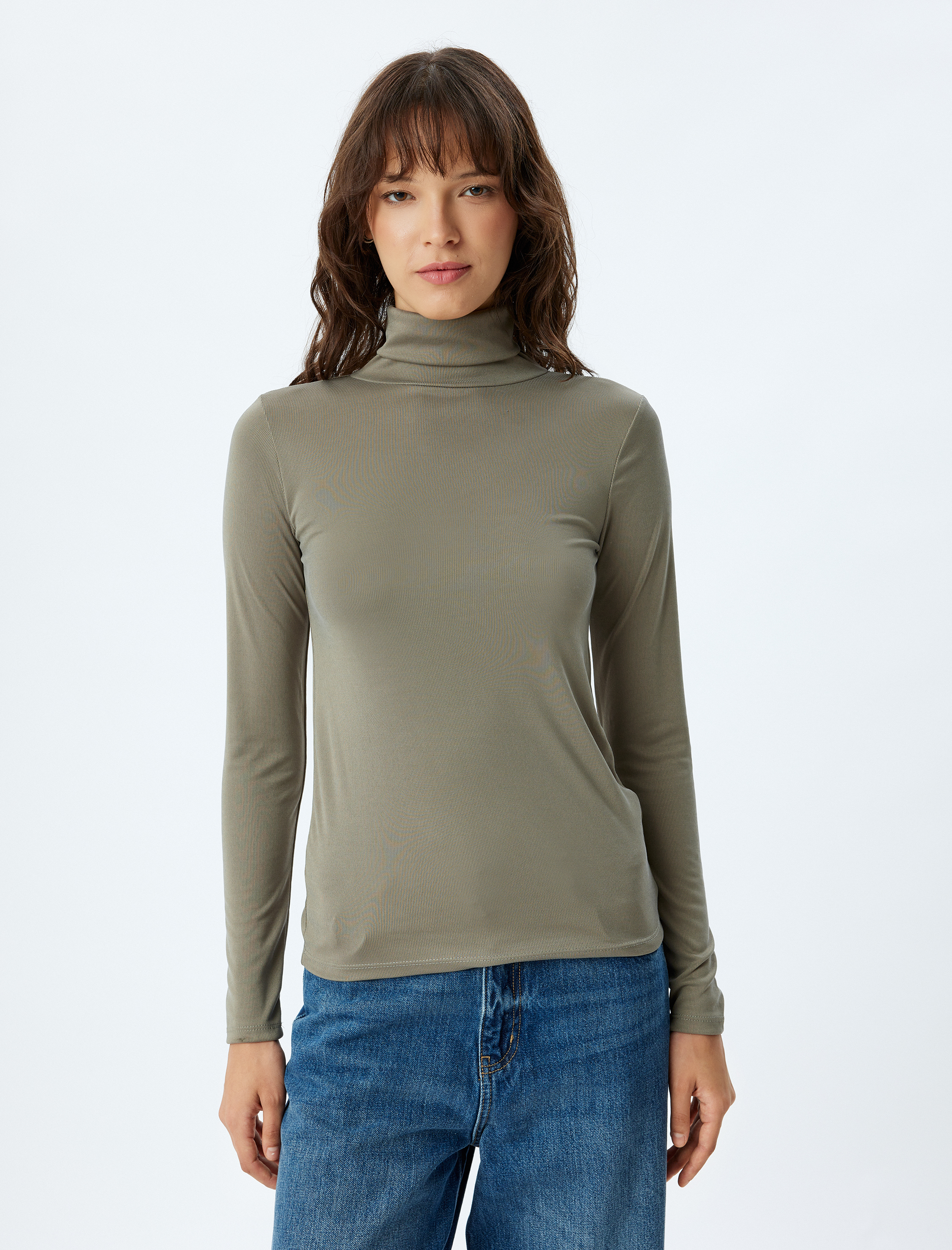   Boğazlı Yaka Uzun Kollu Modal Kumaş Fitilli Body