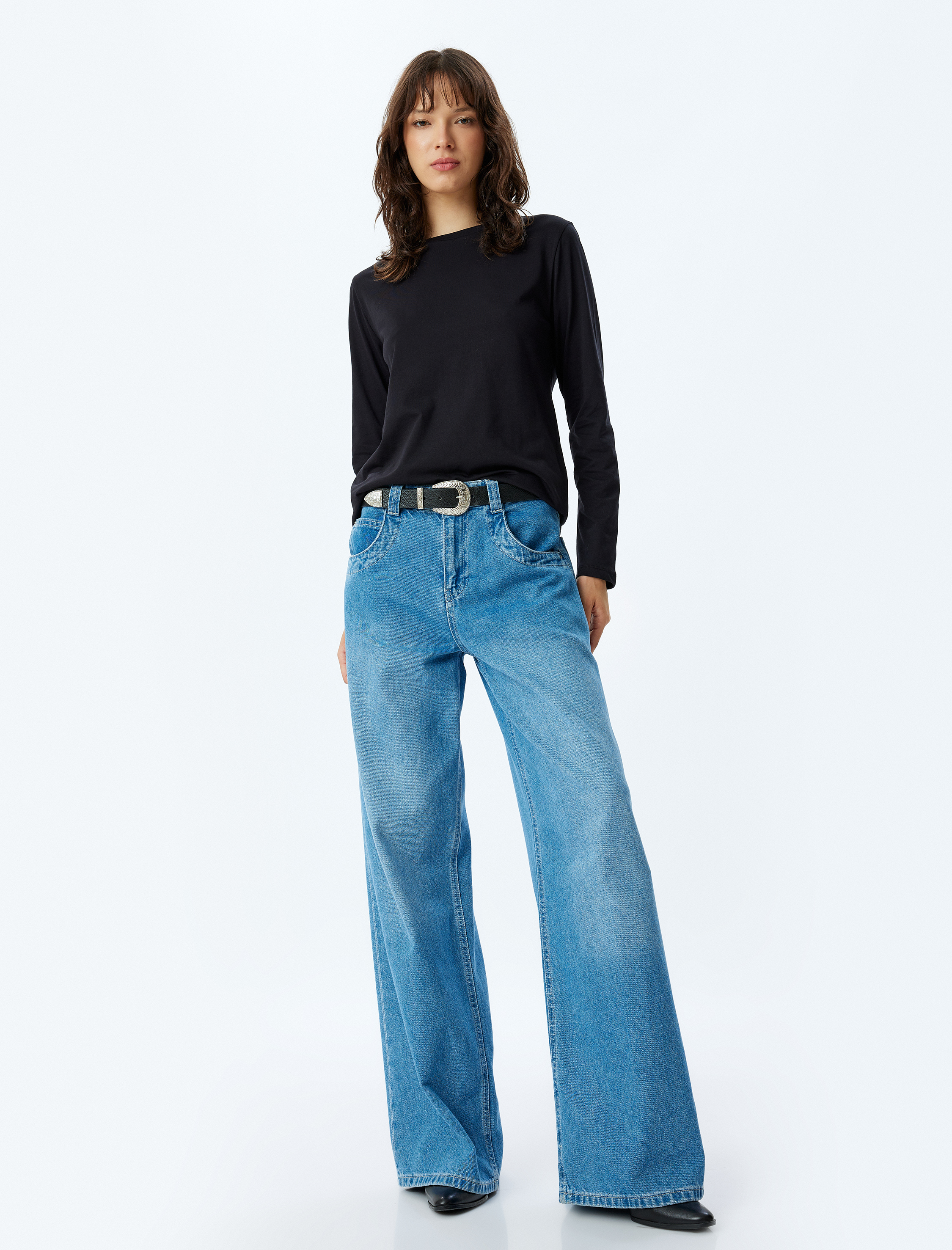   Uzun Kollu Basic Tişört Bisiklet Yaka Pamuklu