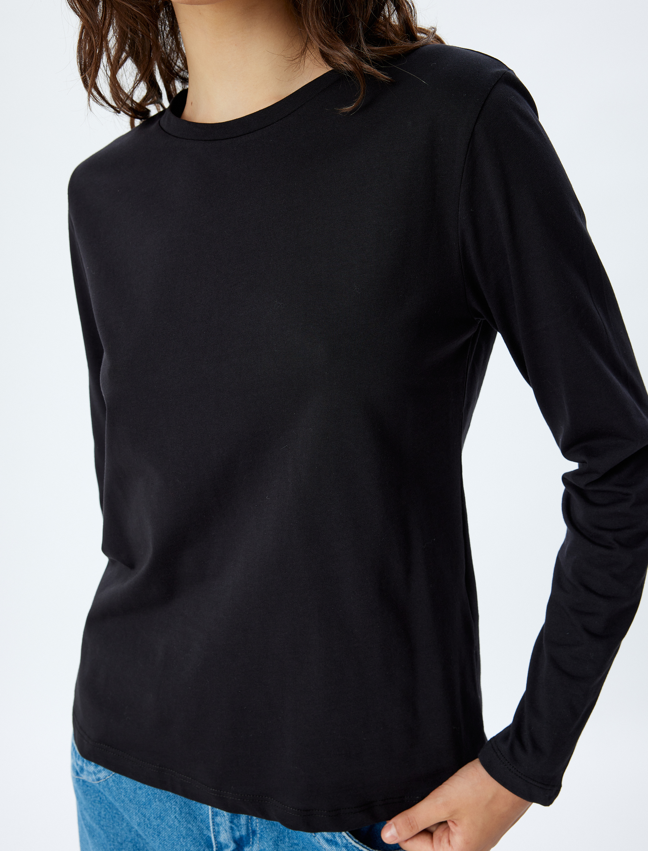   Uzun Kollu Basic Tişört Bisiklet Yaka Pamuklu