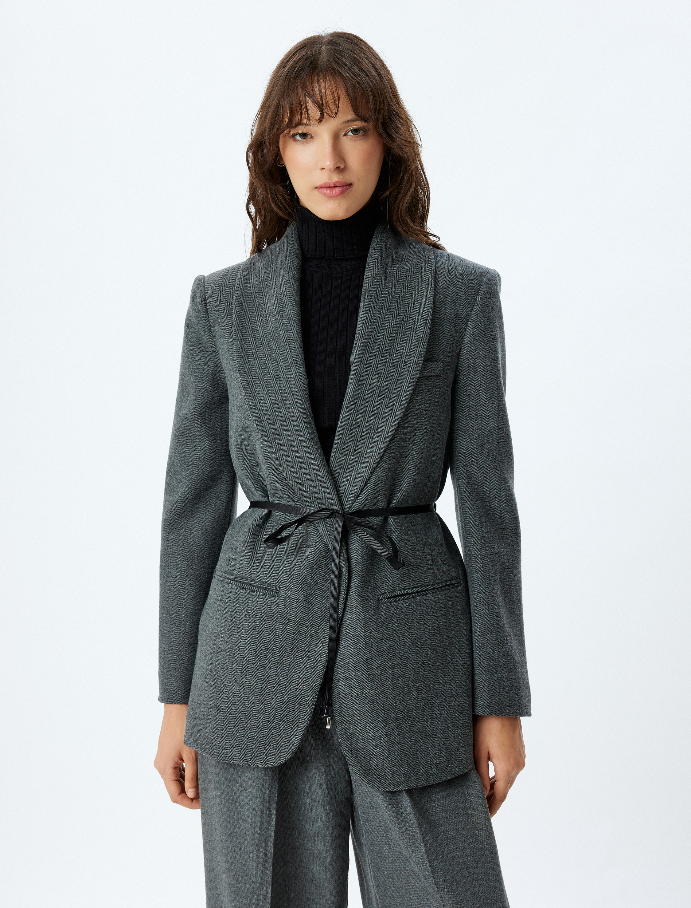   Blazer Ceket Kruvaze Fiyonk Detaylı Cepli