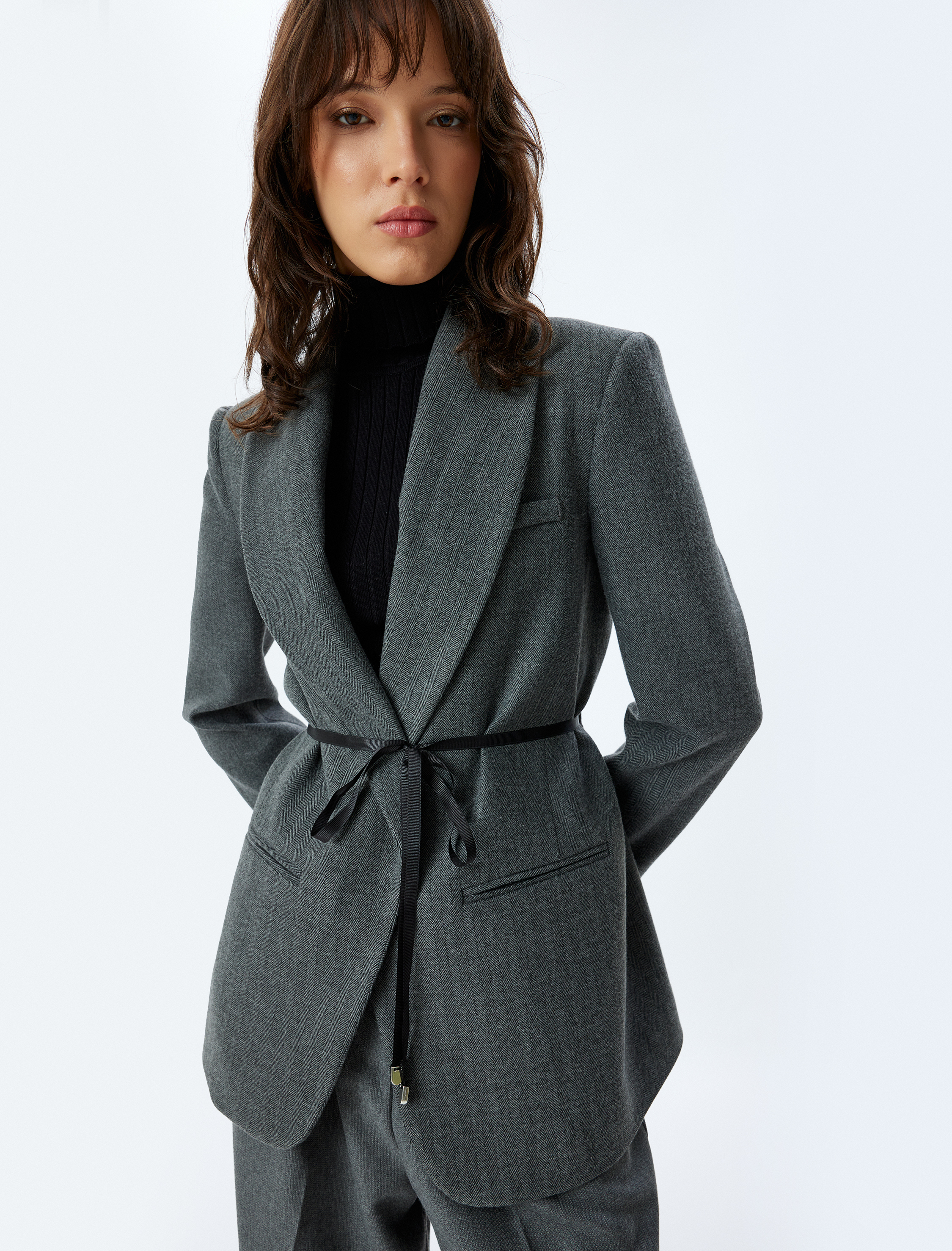   Blazer Ceket Kruvaze Fiyonk Detaylı Cepli