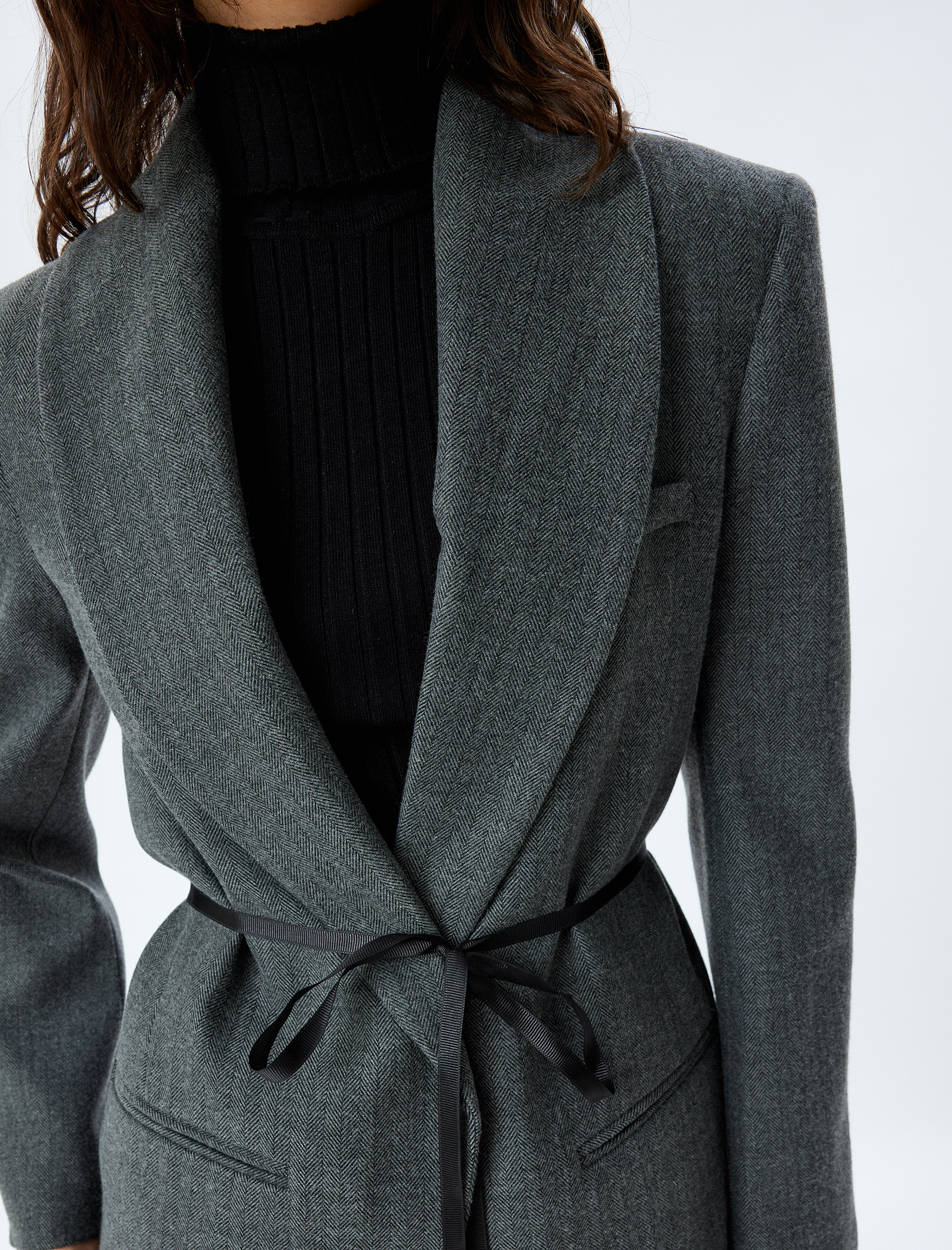   Blazer Ceket Kruvaze Fiyonk Detaylı Cepli