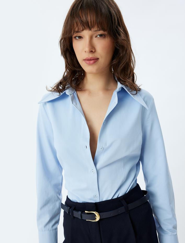  Poplin Gömlek Sivri Yaka Uzun Kollu Regular Fit