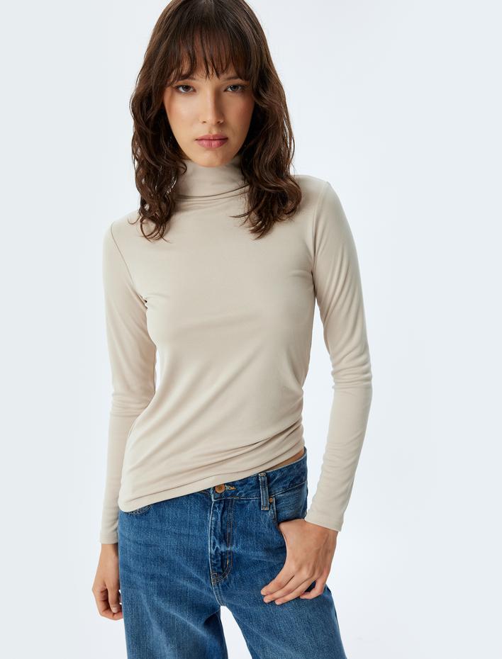  Boğazlı Yaka Uzun Kollu Modal Kumaş Fitilli Body