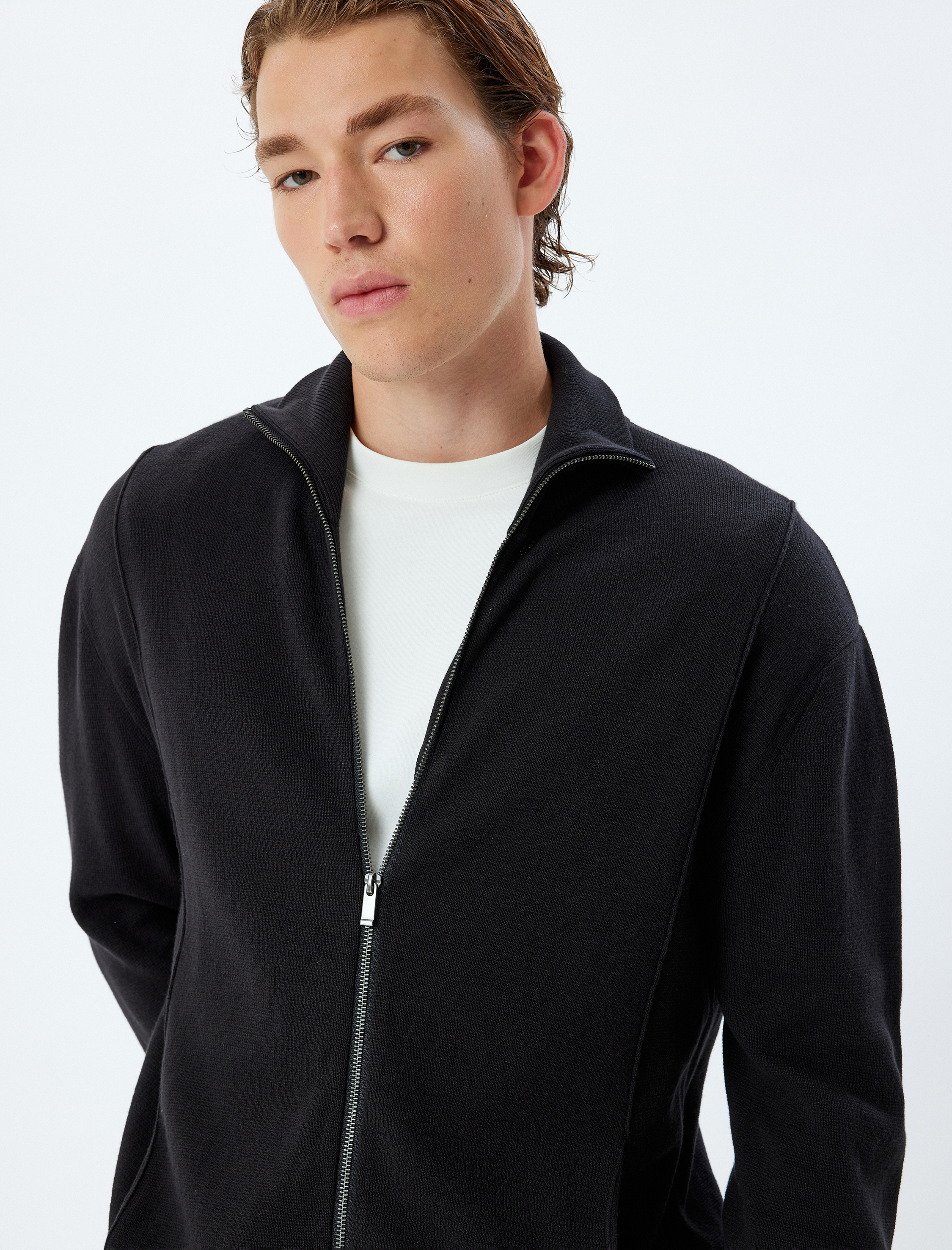   Triko Hırka Fermuarlı Cep Detaylı Basic Pamuklu