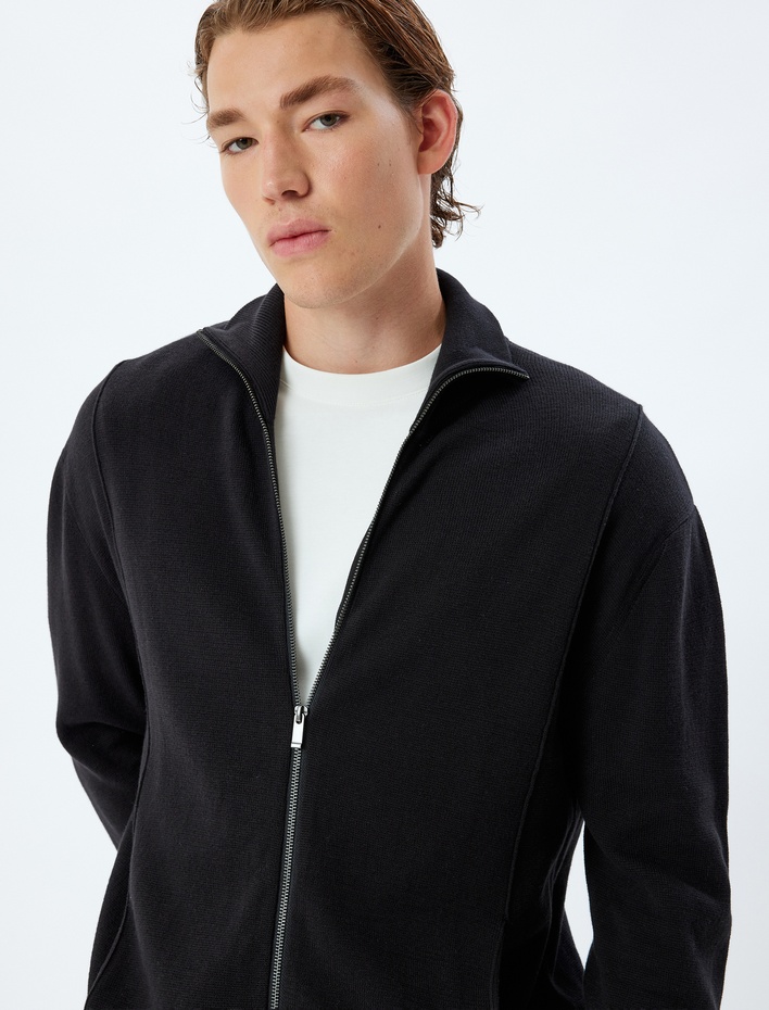  Triko Hırka Fermuarlı Cep Detaylı Basic Pamuklu