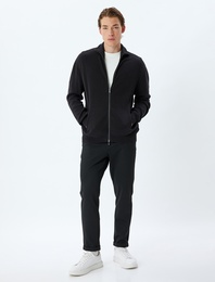 Triko Hırka Fermuarlı Cep Detaylı Basic Pamuklu